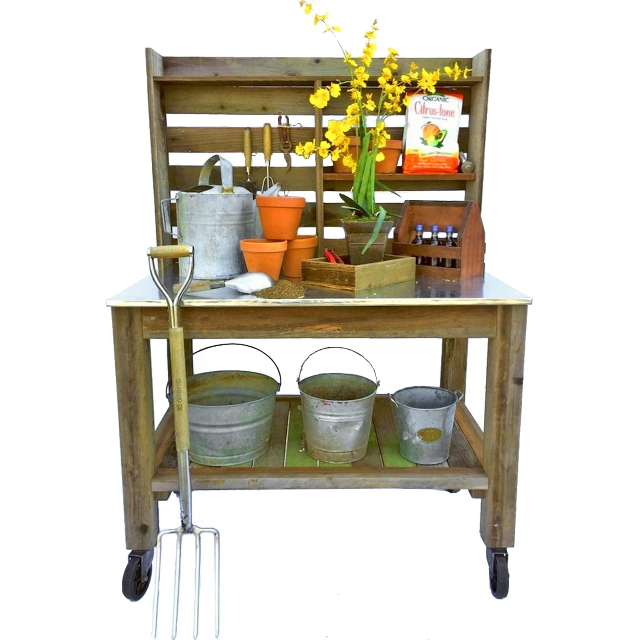 【Home&Garden】Potting Bench with Hardware Hooks & Towel Bar - Buffet Table Island Workbench