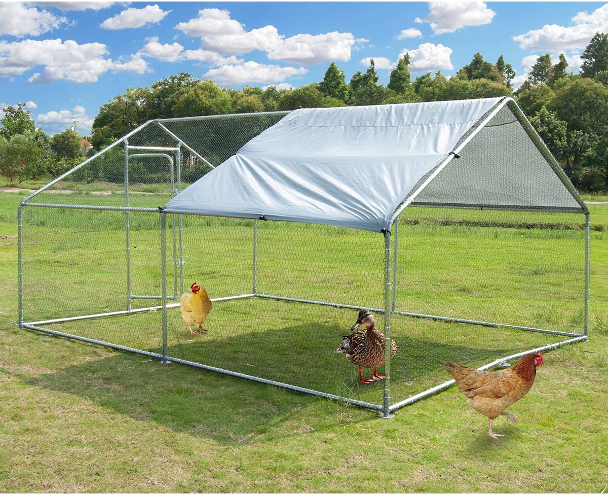 【Home&Garden】Large Metal Chicken Coop Walk-in Poultry Cage Hen Run House Rabbits Habitat Cage(10'Lx20'Wx6.4'H)