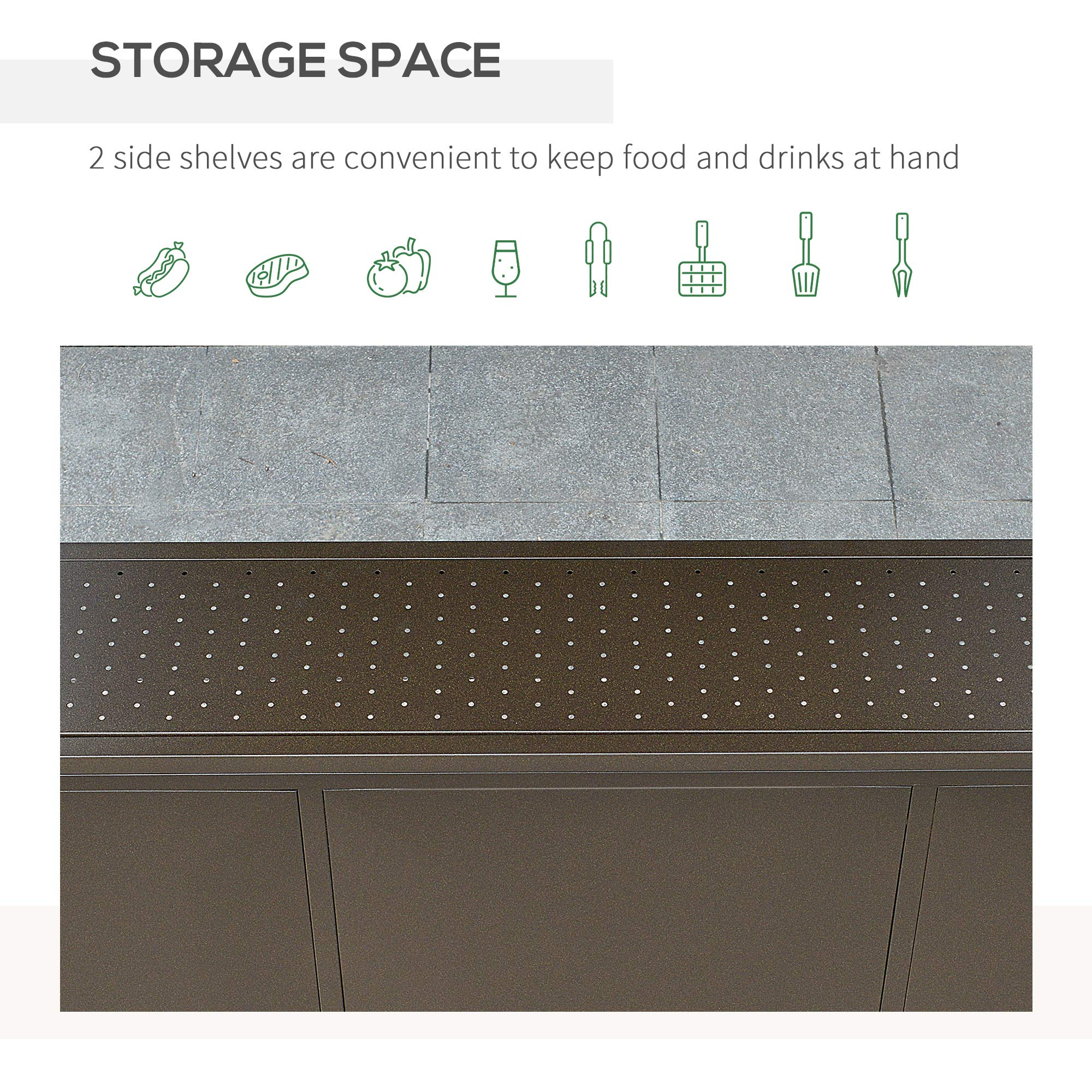 【Home&Garden】8'x5' BBQ Grill Gazebo with 2 Side Shelves, Outdoor Double Tiered Interlaced Polycarbonate Roof