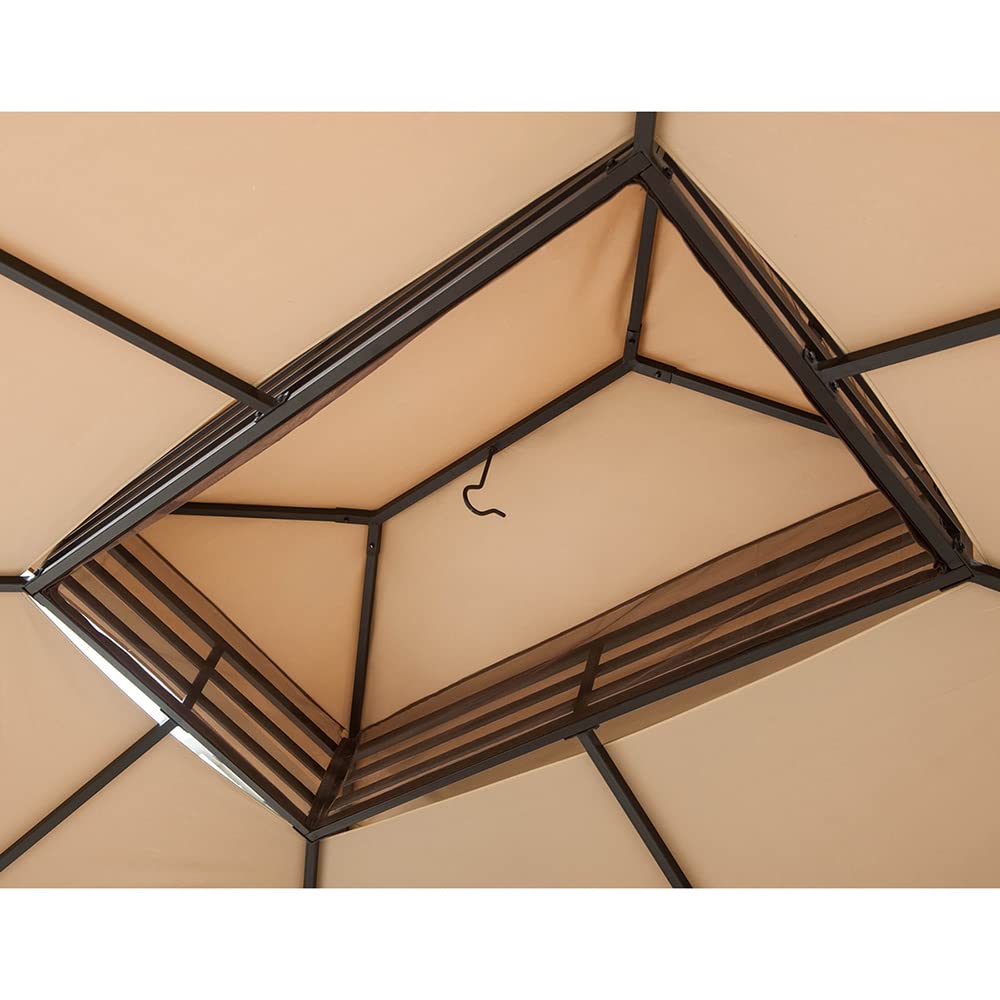 【Gazebo】11x13 Gazebos with Planters, Outdoor Patio Steel 2-Tier Soft Top Gazebo with Netting & Curtains