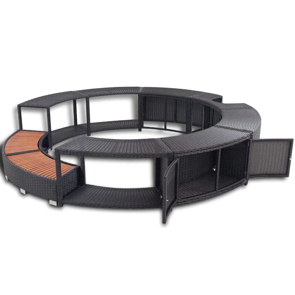【Sports&Outdoors】Spa Surround Poly Rattan Black Outdoor Massage Hot Tub Frame for Garden, Backyard, Patio