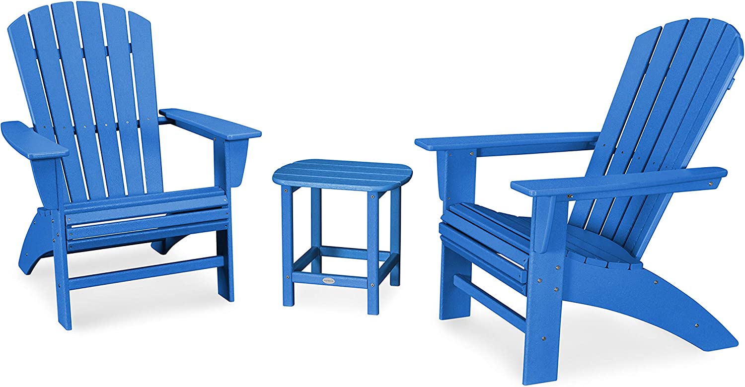 【Home&Garden】Nautical 3-Piece Curveback Adirondack Chair Set with Side Table