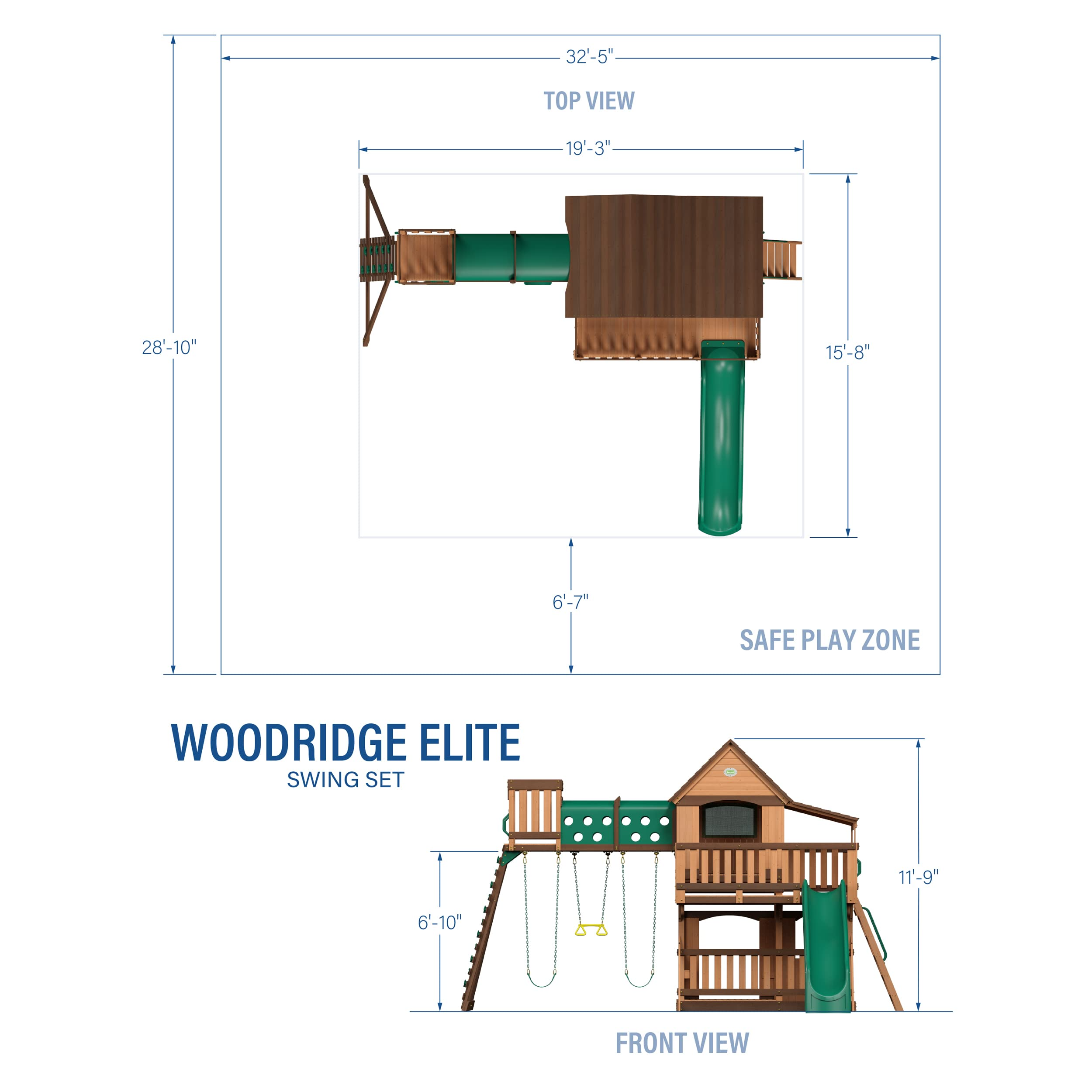 【Baby&Kids】Woodridge Elite All Cedar Wood Swing Set, Upper and Lower Deck, Sandbox, Vented Tunnel