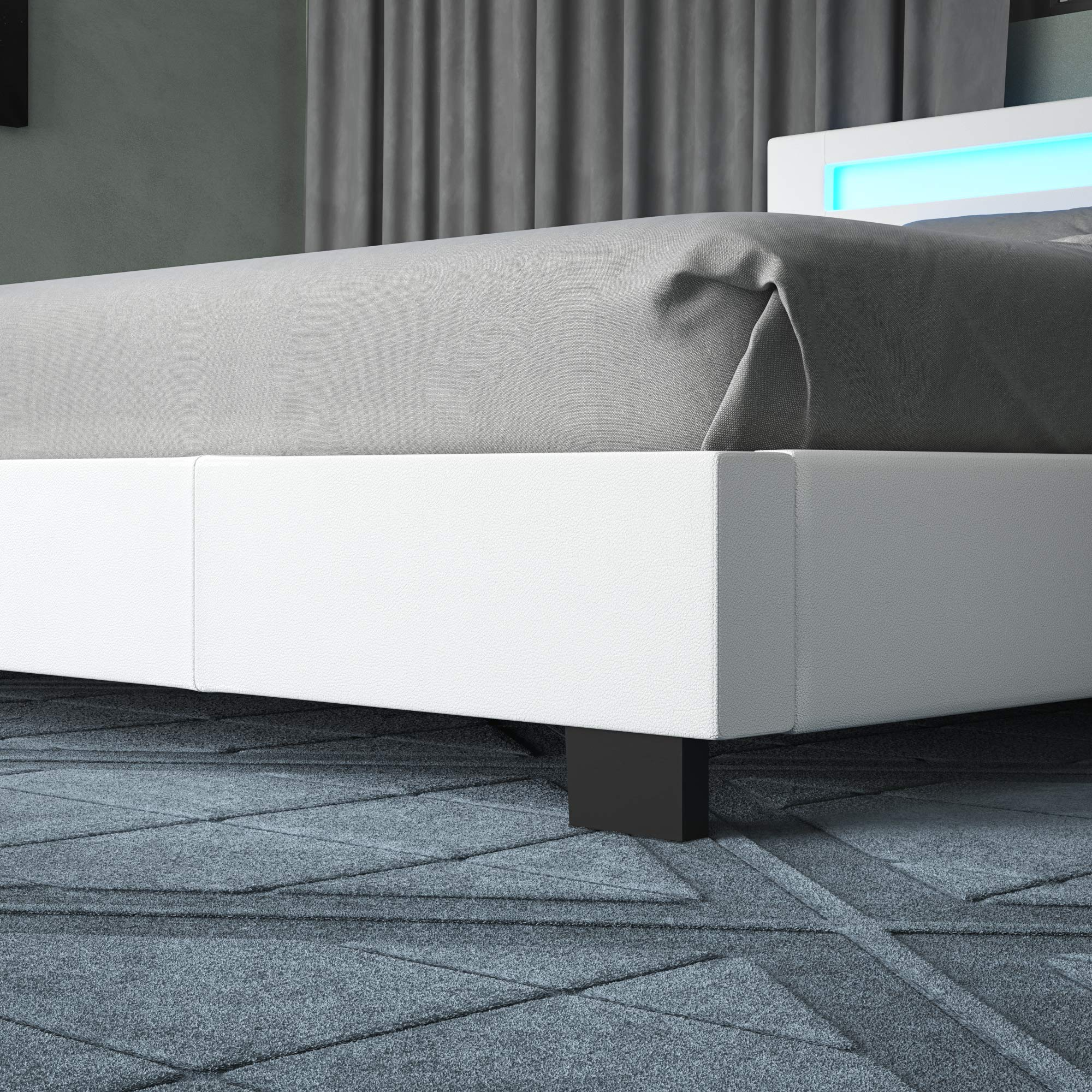 【Furniture】Pezzolla LED Bed Frame King Size - Contemporary Modern Low Profile Platform Bed with 16 Colors LED