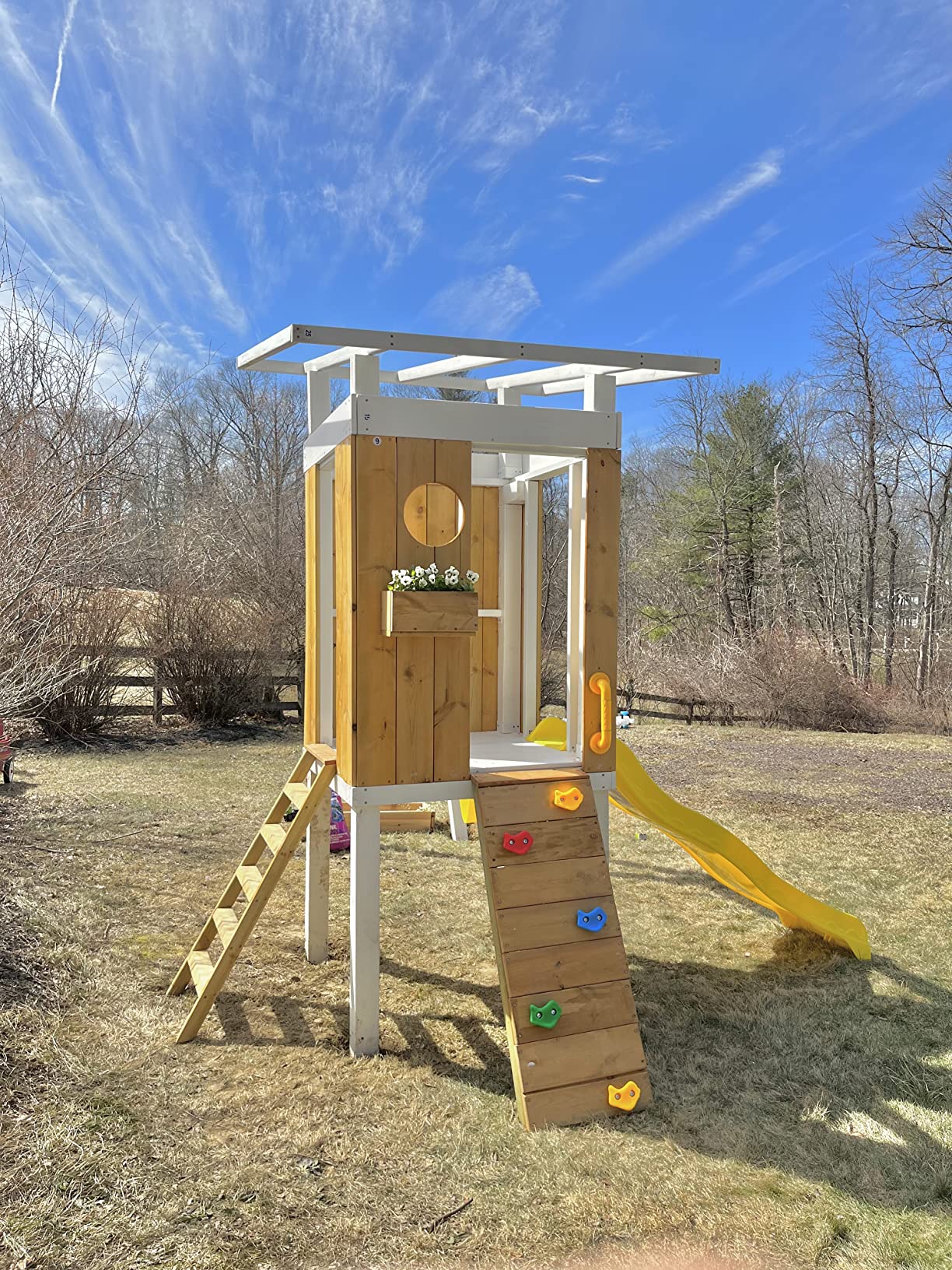 【Baby&Kids】Modern Outdoor Backyard Swing Set Children's Rock Climbing Wood Playground Playset 2 Belt Swings