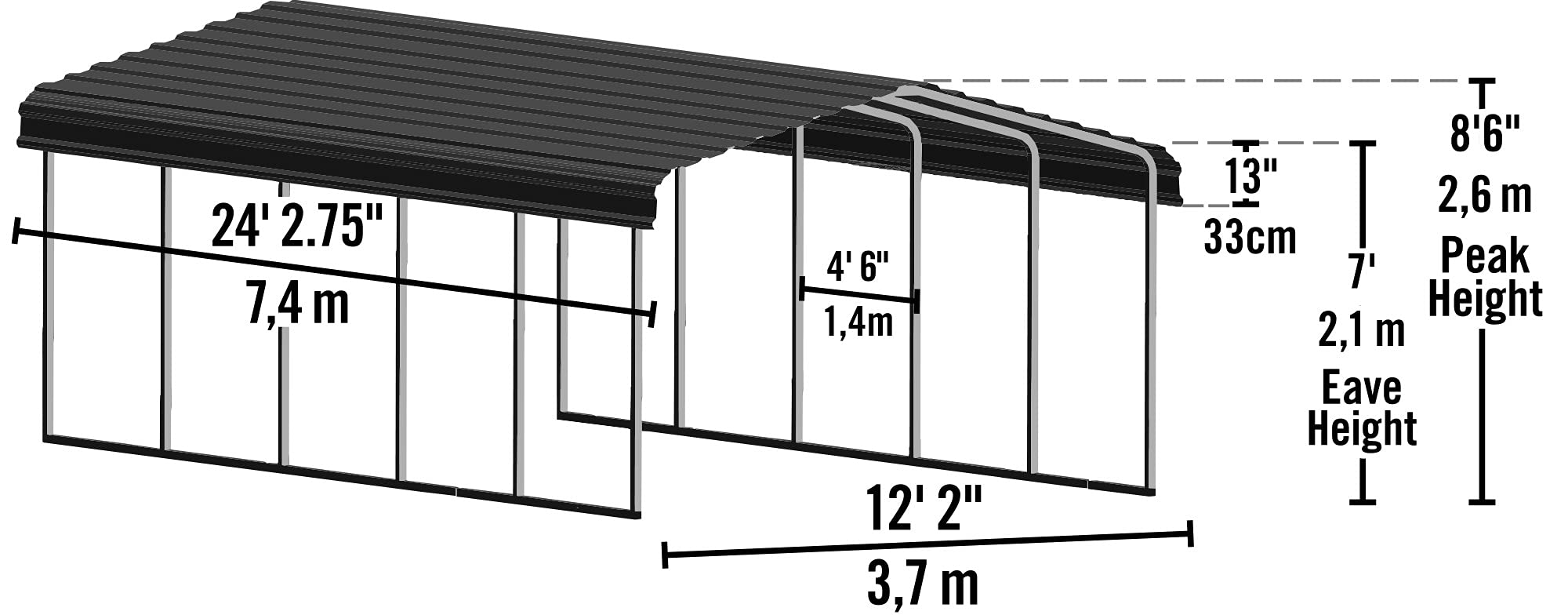 【Home&Garden】Heavy Duty Galvanized Steel Metal Multi-Use Shelter, Shade, Carport, 12' x 24' x 7'