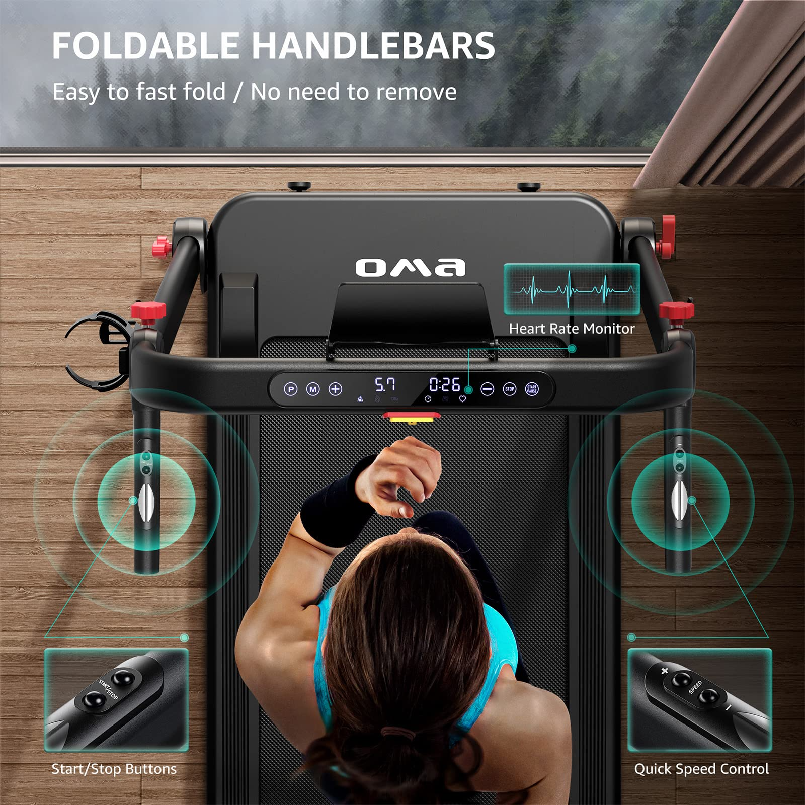 Treadmills for Home 1017EB , Max 2.5HP 300 LBS Capacity Folding Treadmill