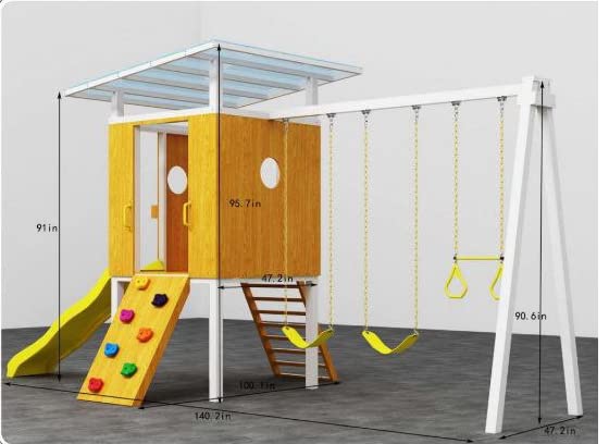 【Baby&Kids】Modern Outdoor Backyard Swing Set Children's Rock Climbing Wood Playground Playset 2 Belt Swings