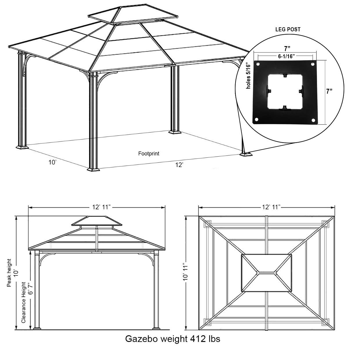 【Gazebo】10x12 Chatham Steel Hardtop Gazebo