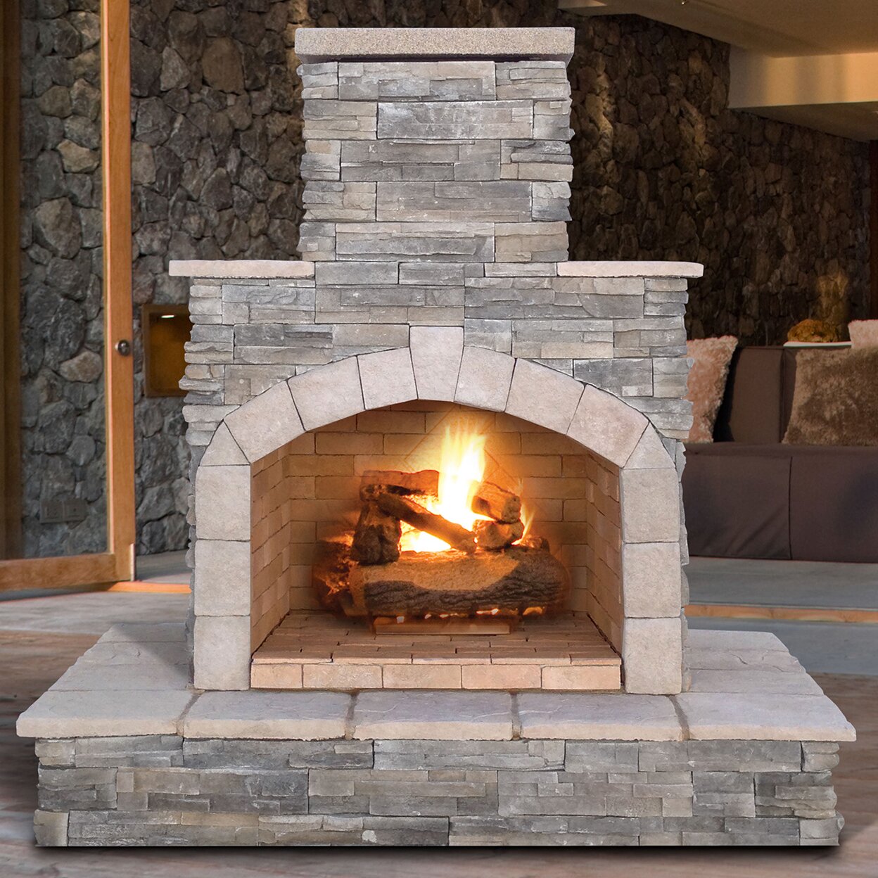 【Sports&Outdoors】82'' H Stone Veneer Outdoor Fireplace