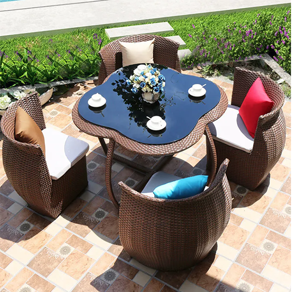 【Home&Garden】Outdoor rattan chair storage table and chair five-piece set