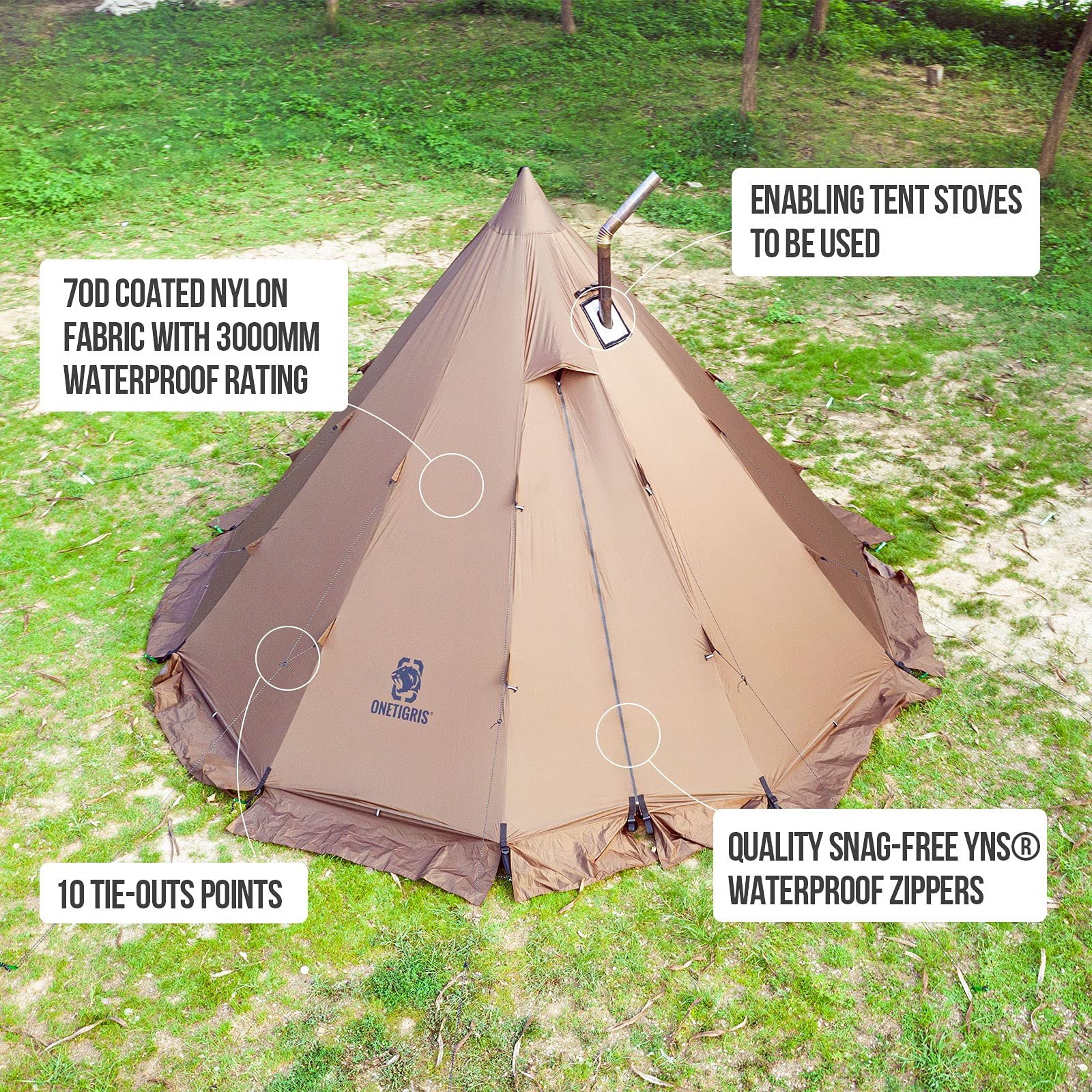 【Sports&Outdoors】Rock Fortress Hot Tent with Stove Jack Bushcraft Shelter, 4-6 Person, 4 Season Tipi Tent