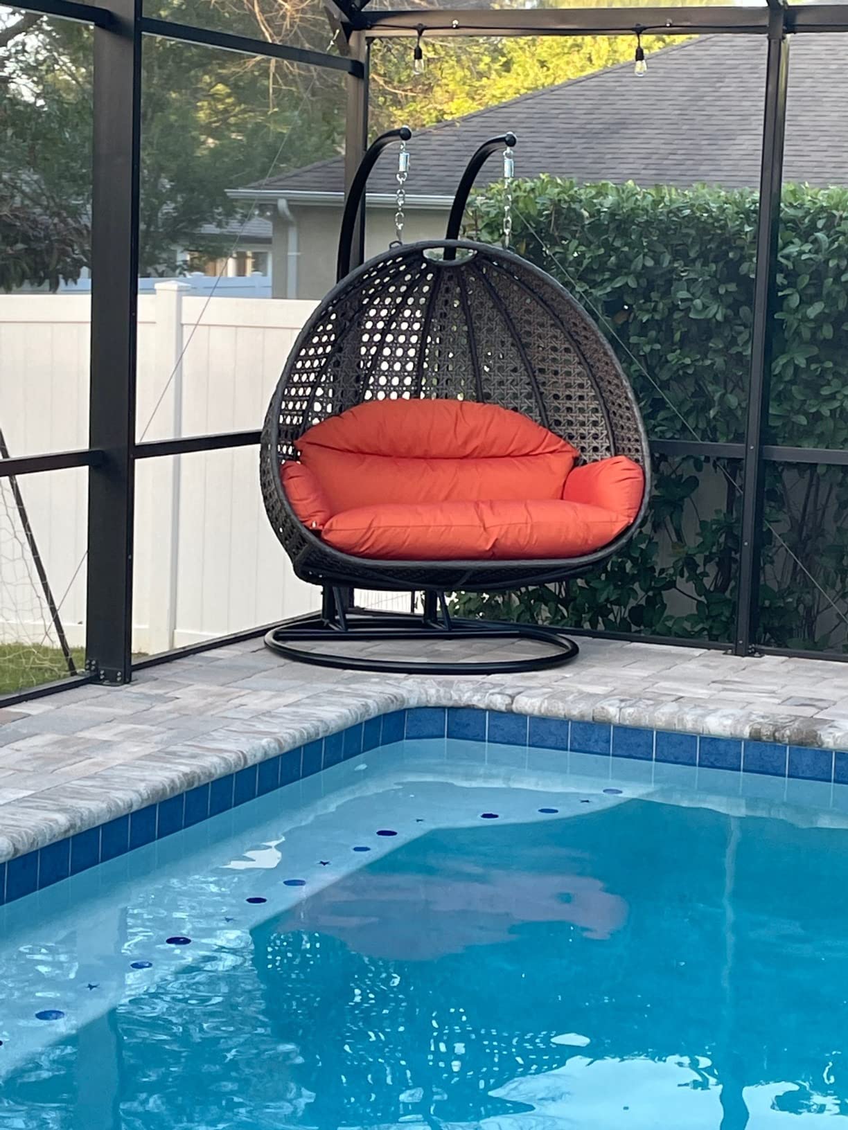 【Furniture】2 Person Hanging Double Swing Chair, X-Large Wicker Rattan Egg Chair with Stand and Cushion