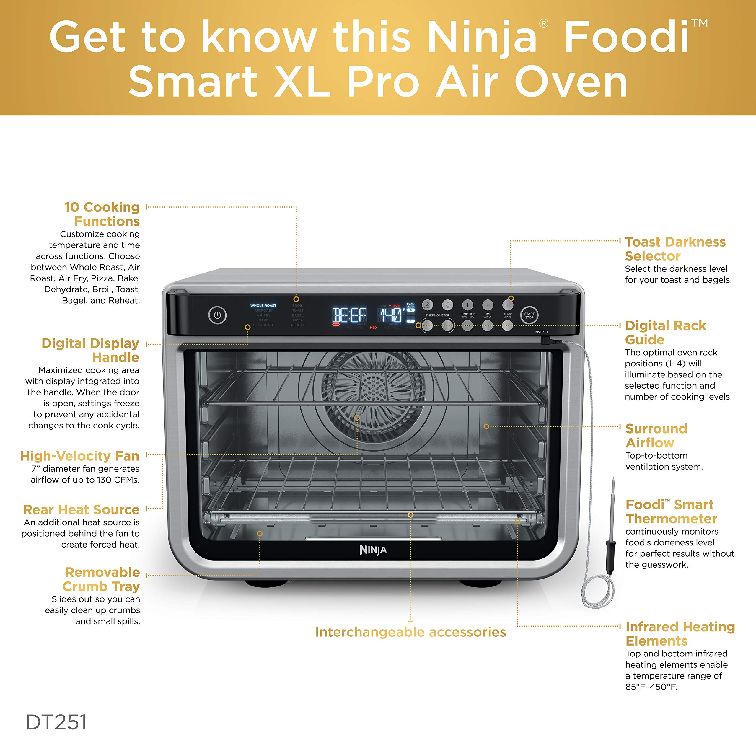 【Appliances】Ninja DT251 Foodi 10-in-1 Smart XL Air Fry Oven, Bake, Broil, Toast, Air Fry, Roast, Digital Toaster