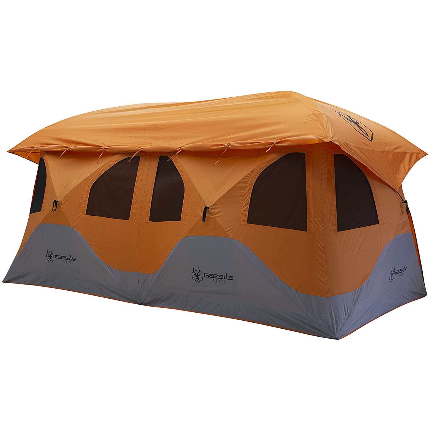 Gazelle T4 Plus Extra Large 4 to 8 Person Portable Pop Up Outdoor Shelter Camping Hub Tent with Rain Fly & Extended Screened In Sun Room, Orange《NO8》