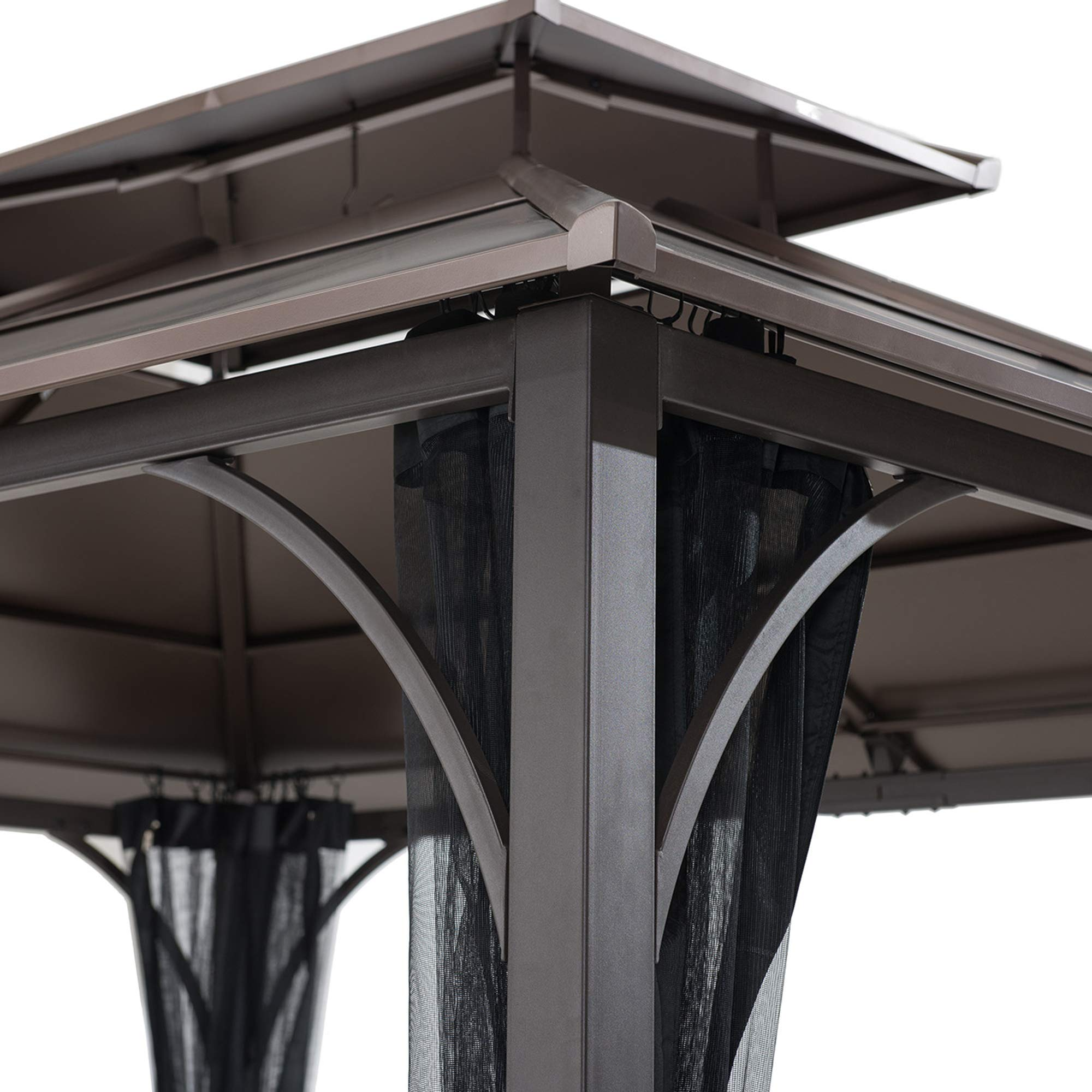 【Gazebo】10x12 Brown Steel Gazebo with 2-Tier Hip Roof Hardtop