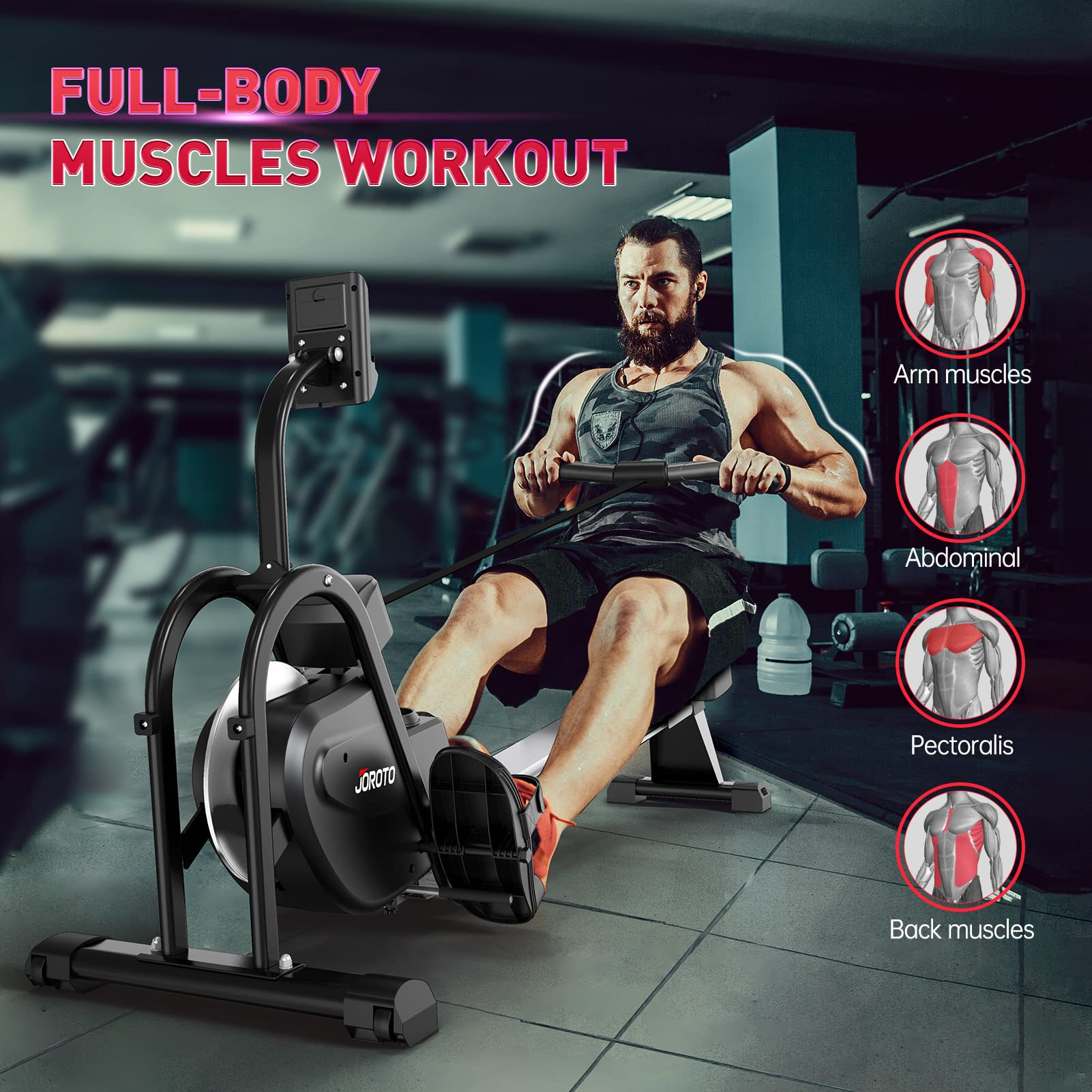 【Sports&Outdoors】Magnetic Rower Rowing Machine with LCD Display 300LB Weight Capacity Row Machine Exercise Rower