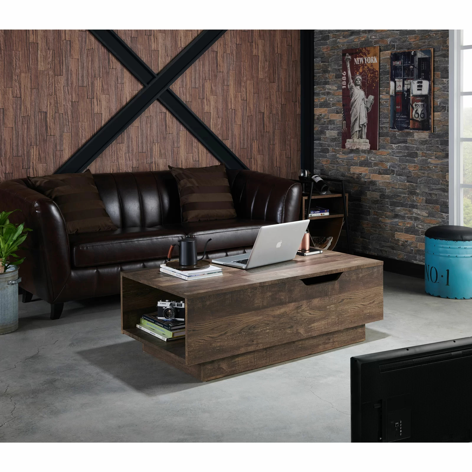 【Furniture】Kianna Lift Top Block Coffee Table with Storage