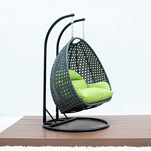 【Furniture】2 Person Hanging Double Swing Chair, X-Large Wicker Rattan Egg Chair with Stand and Cushion