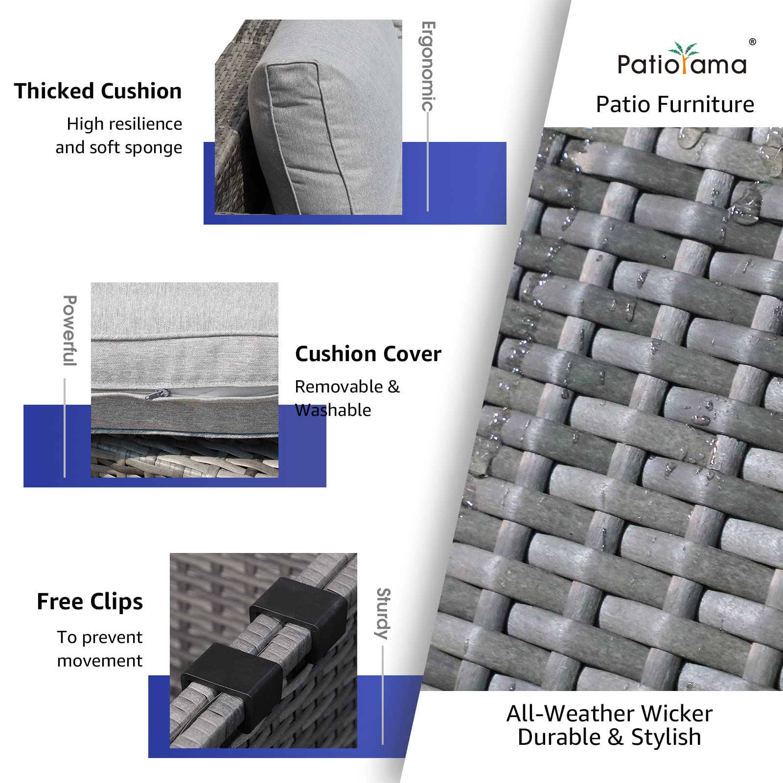 【Furniture】7 Pcs Outdoor Patio Furniture Set, All Weather Grey PE Wicker Rattan Sectional Conversation Set