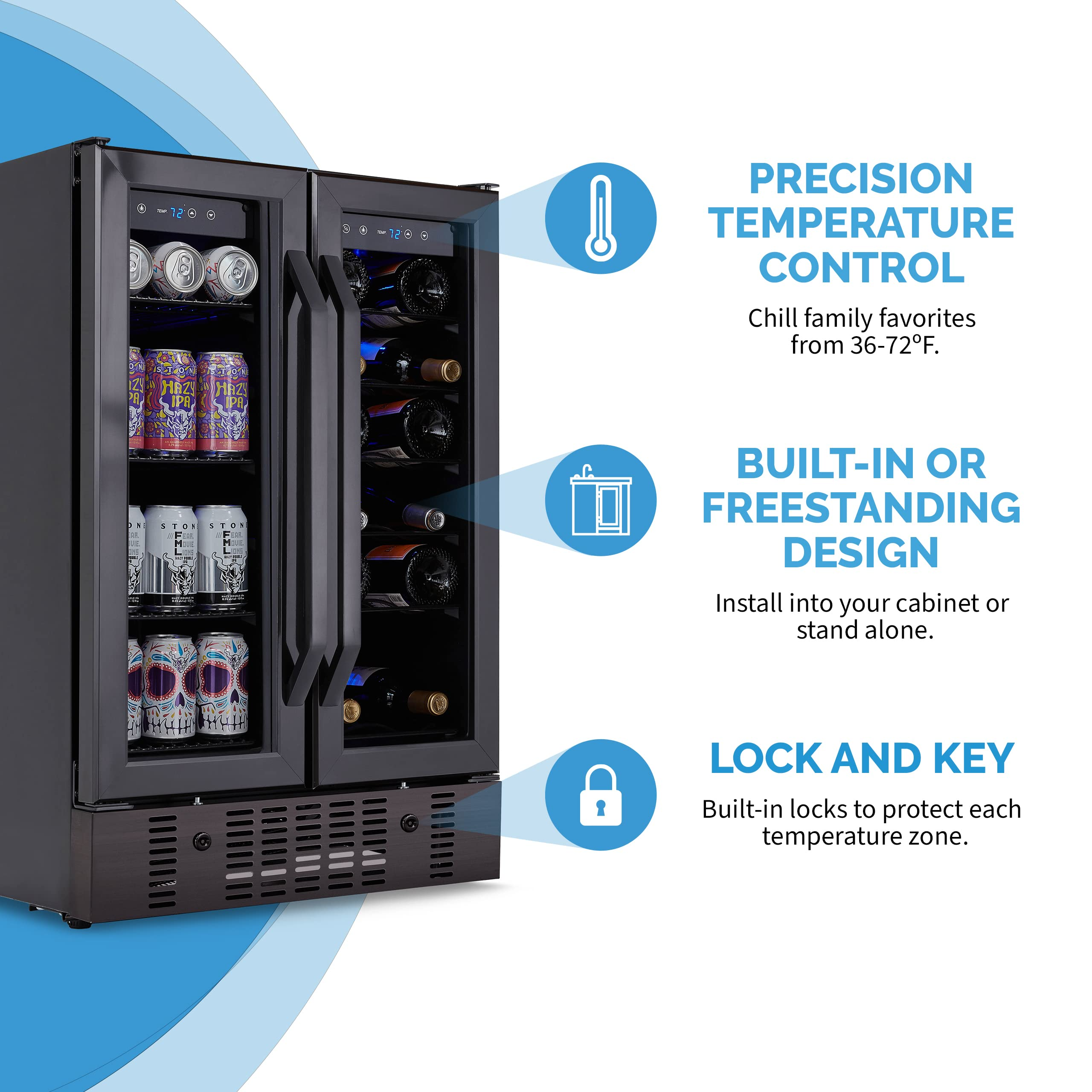 【Appliances】NewAir 24” Wine and Beverage Refrigerator and Cooler, 18 Bottle and 60 Can Capacity