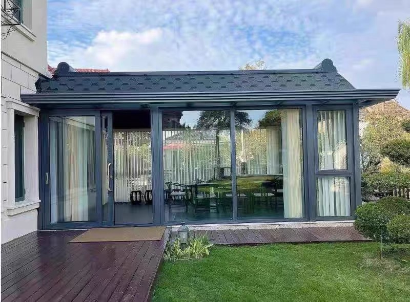 Sunroom custom seal dew balcony villa aluminium alloy toughened glass Chinese mute heat insulation outdoor garden canopy