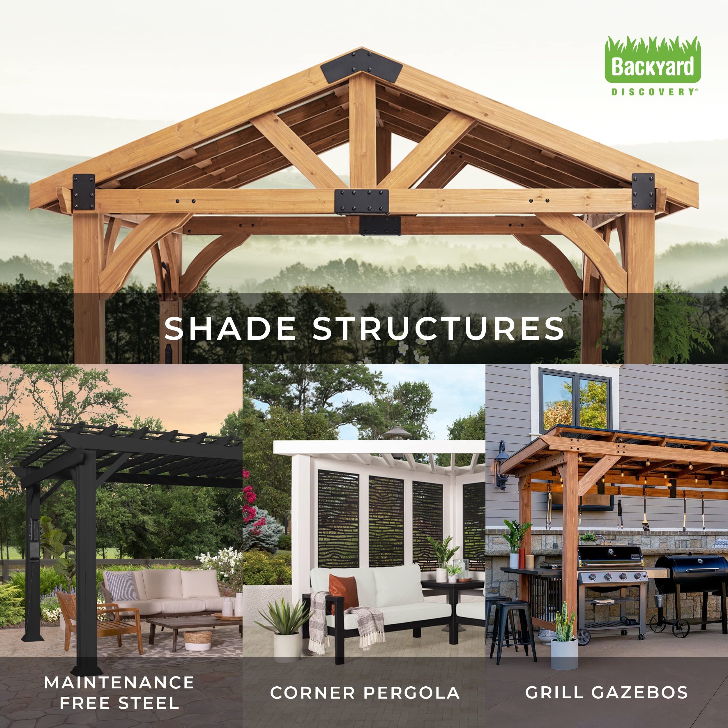 【Home&Garden】14' x 10' White Steel Traditional Pergola with Sail Shade Soft Canopy
