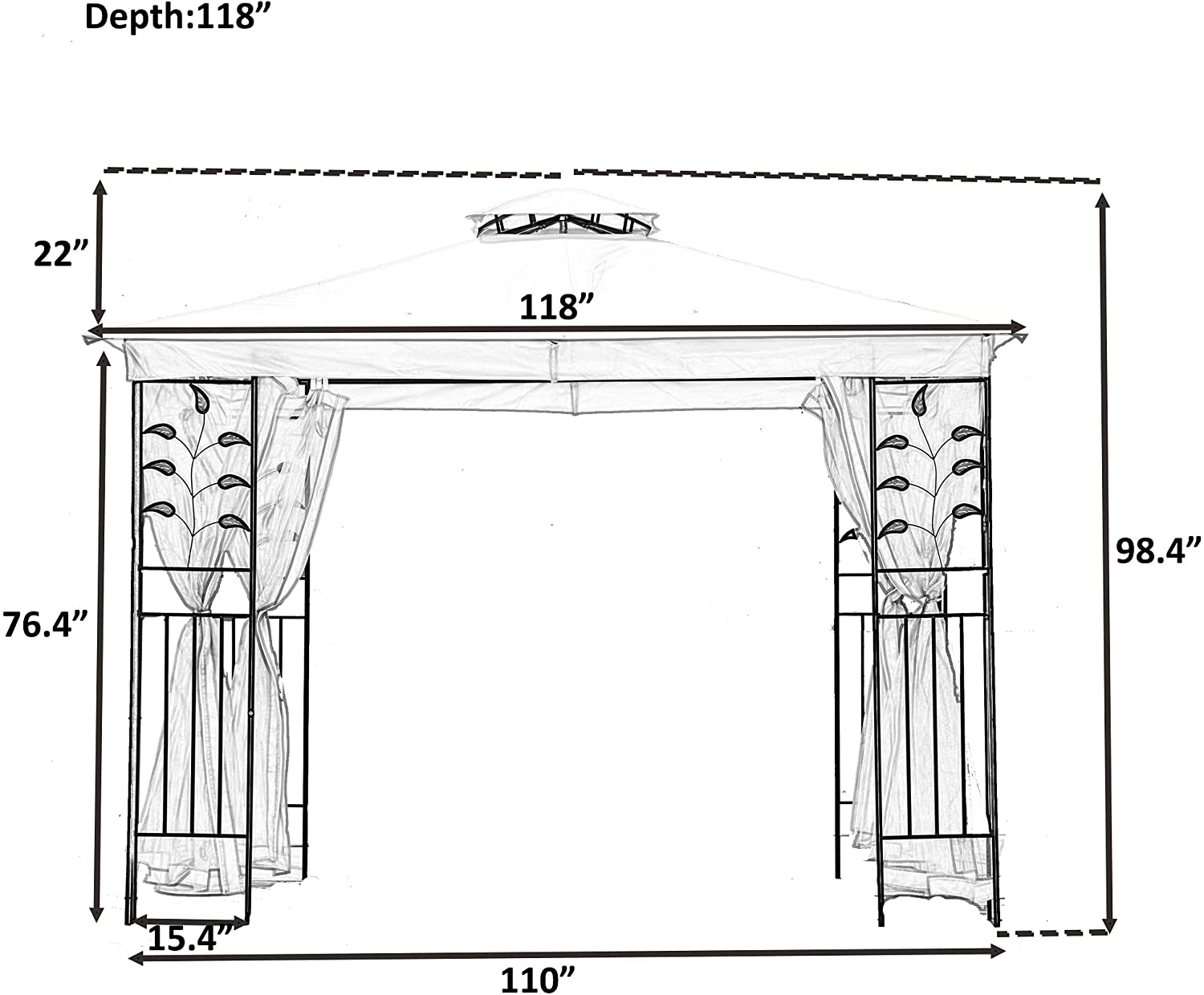 【Gazebo】10x10 Ft Patio BBQ Gazebo w/Side Wall & Mosquito Netting for Outdoor Party Activities, Beige