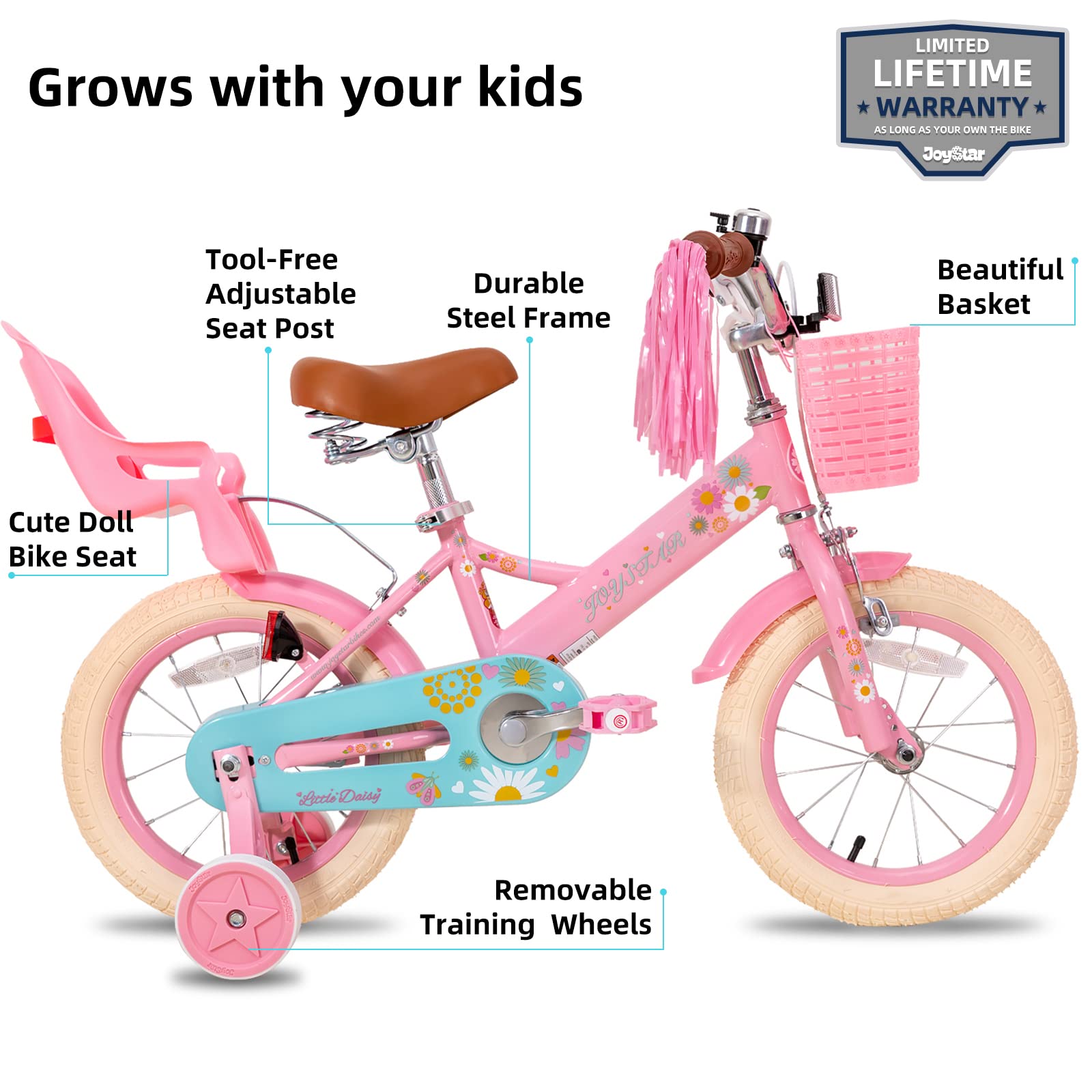 【Sports&Outdoors】Little Daisy Kids Bike for 2-9 Years Girls with Training Wheels & Front Handbrake