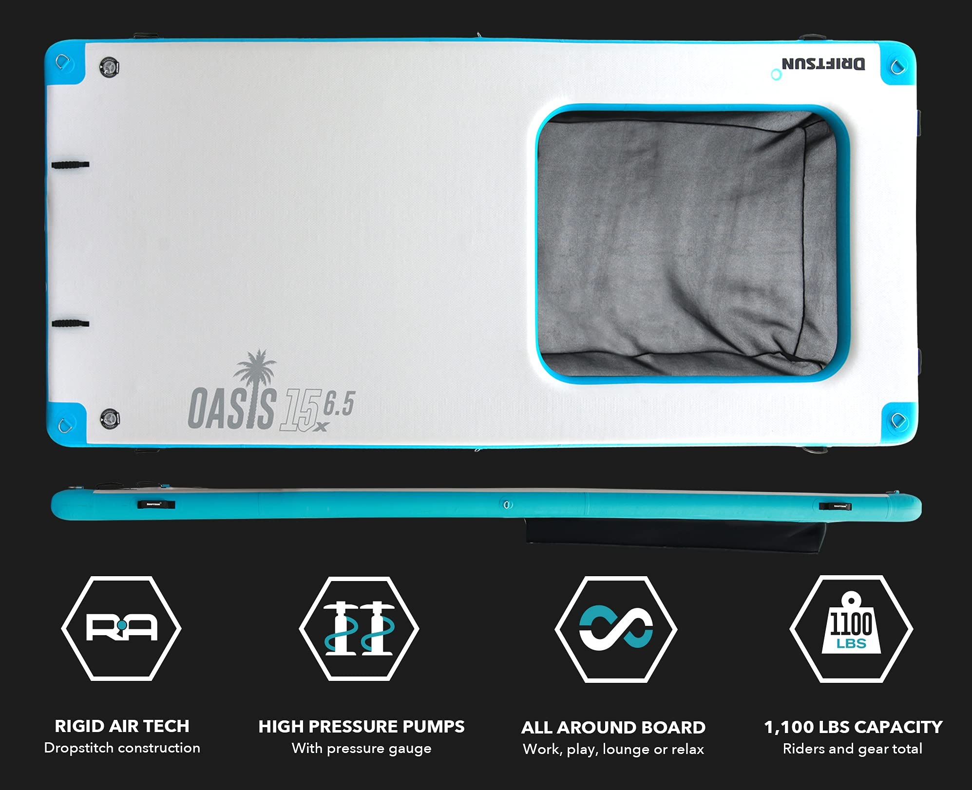 【Sports&Outdoors】Inflatable Floating Dock Platform - 15x6.5ft Mesa Dock with Water Hammock, Floating Docks