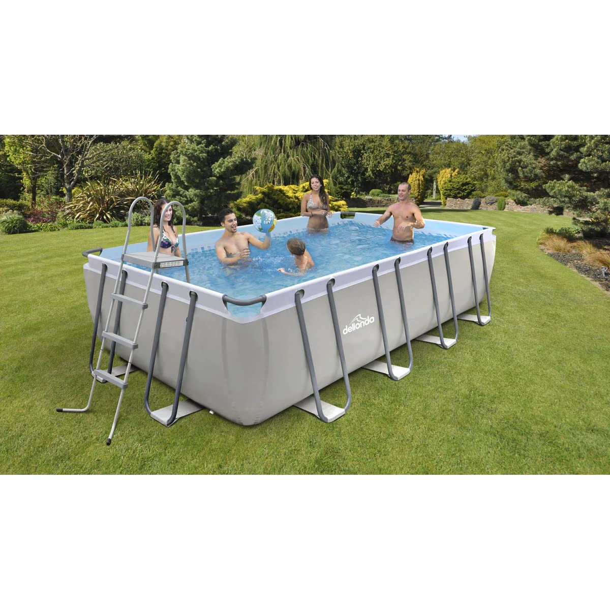 【Sports&Outdoors】18ft Deluxe Steel Frame Swimming Pool, Rectangular with Filter Pump