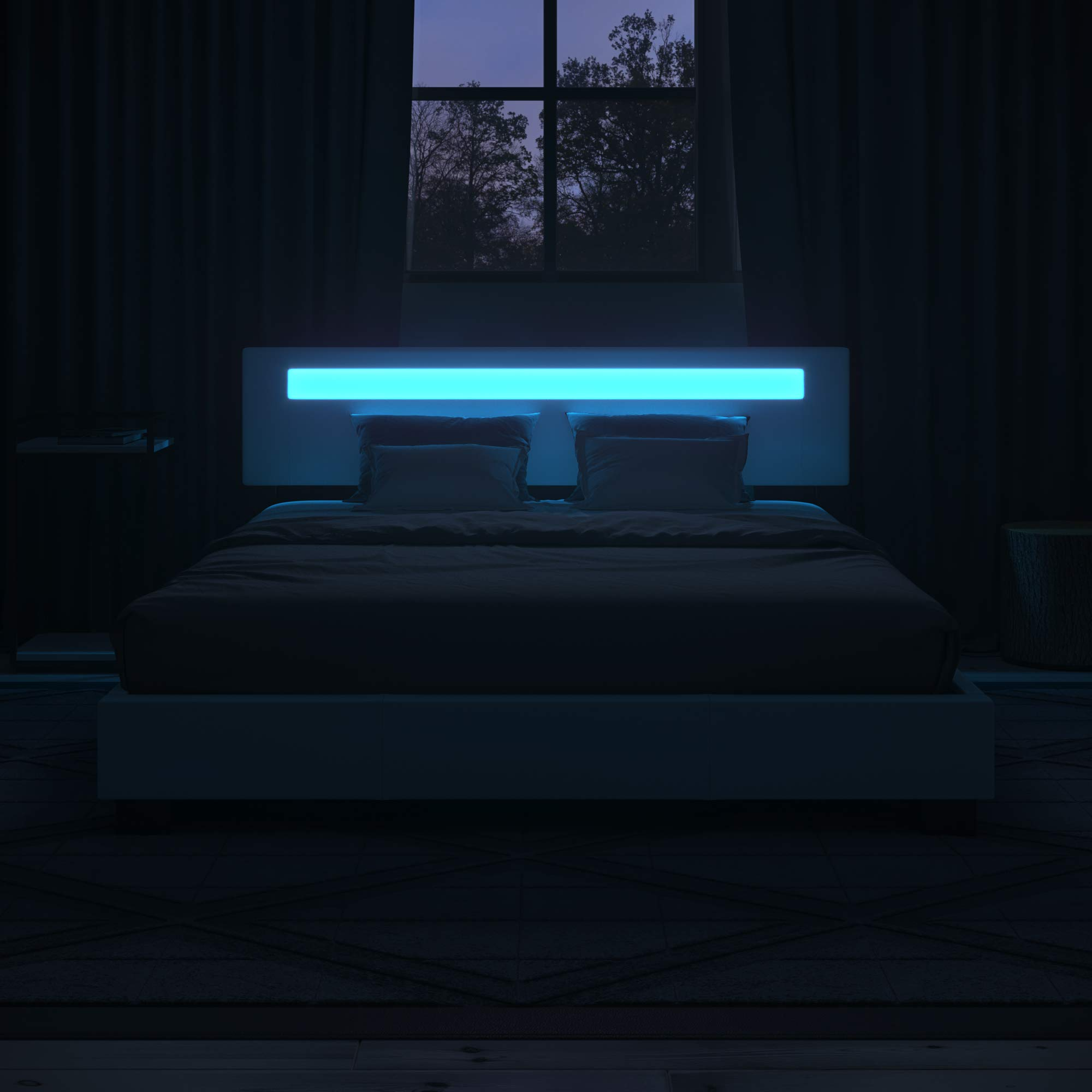 【Furniture】Pezzolla LED Bed Frame King Size - Contemporary Modern Low Profile Platform Bed with 16 Colors LED