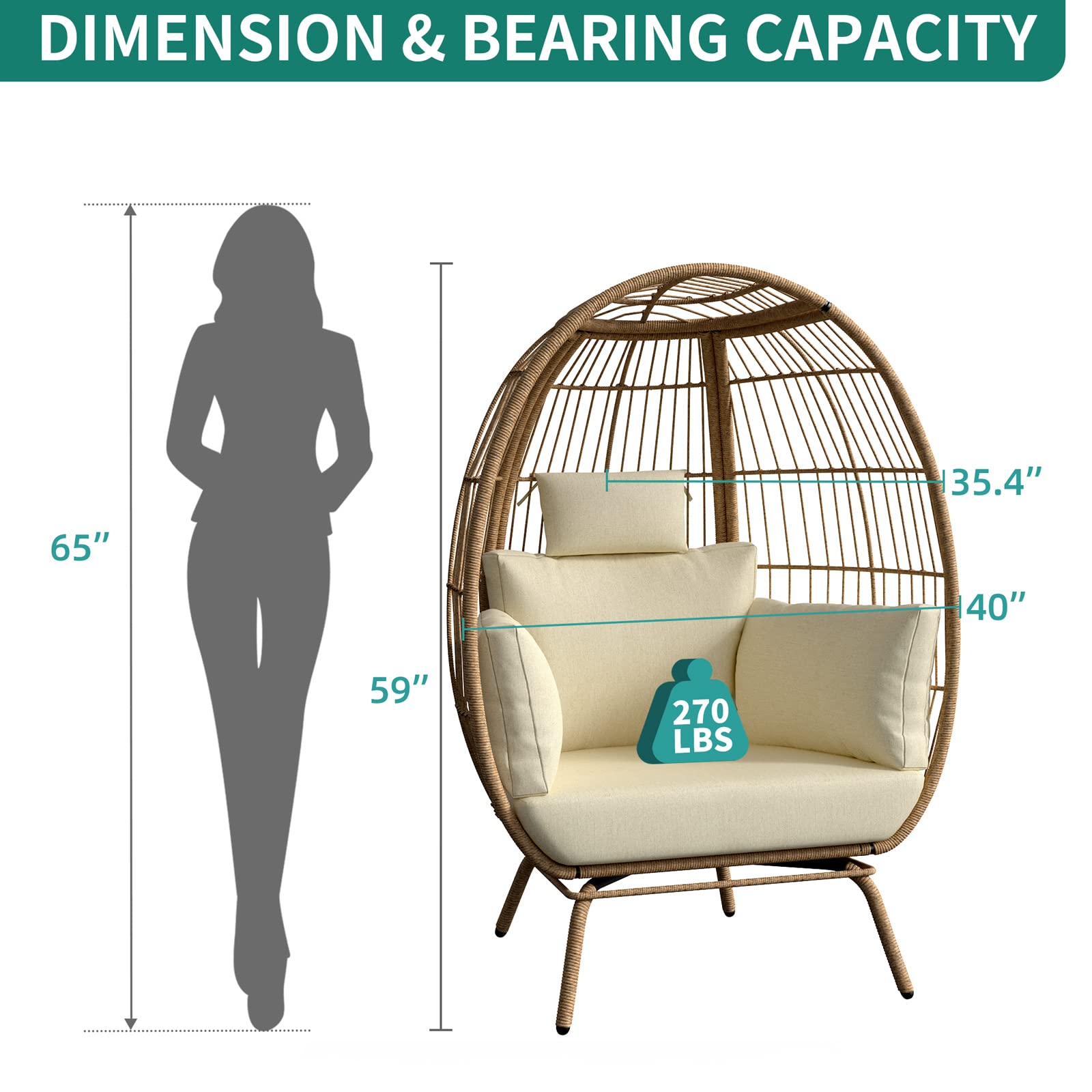 【Furniture】Wicker Egg Chair Outdoor Indoor Oversized Lounger with Stand and Cushions Egg Basket Chair