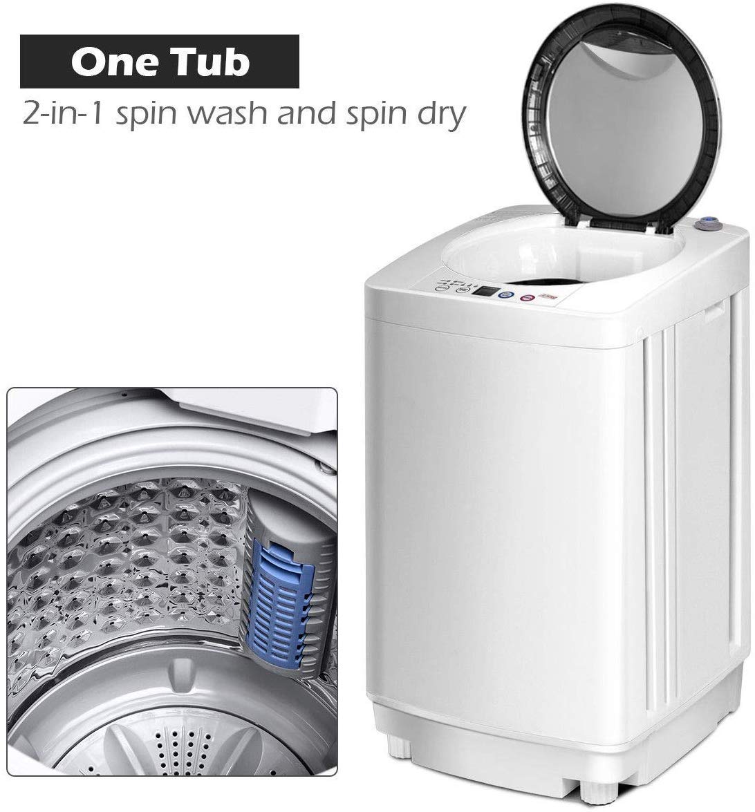 【Appliances】Giantex Portable Washing Machine, Full Automatic Washer & Dryer Combo with Built-in Pump Drain