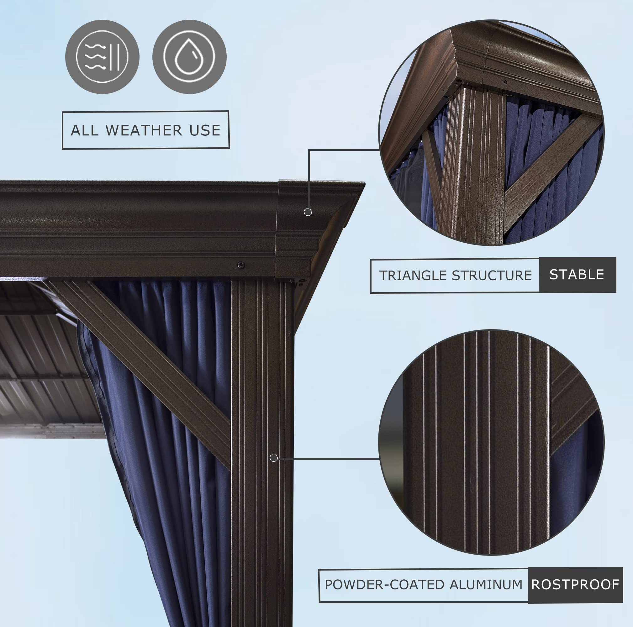 【Gazebo】Hardtop Gazebo Pavilion for Outdoor Deck Backyard Heavy Duty Sunshade Large Metal Patio