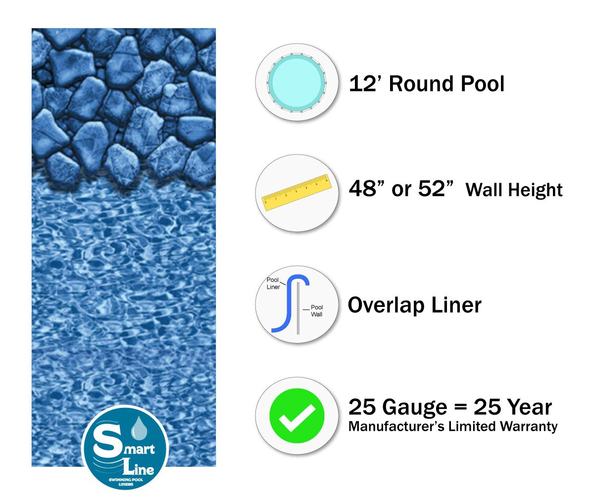 【Sports&Outdoors】12' Round Above Ground Swimming Pool Complete Bundle Kit, Boulder Swirl Pattern