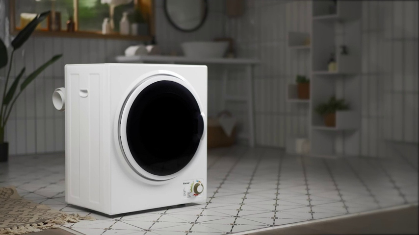 【Appliances】COSTWAY Compact Laundry Dryer, 110V Electric Portable Clothes Dryer with Stainless Steel Tub