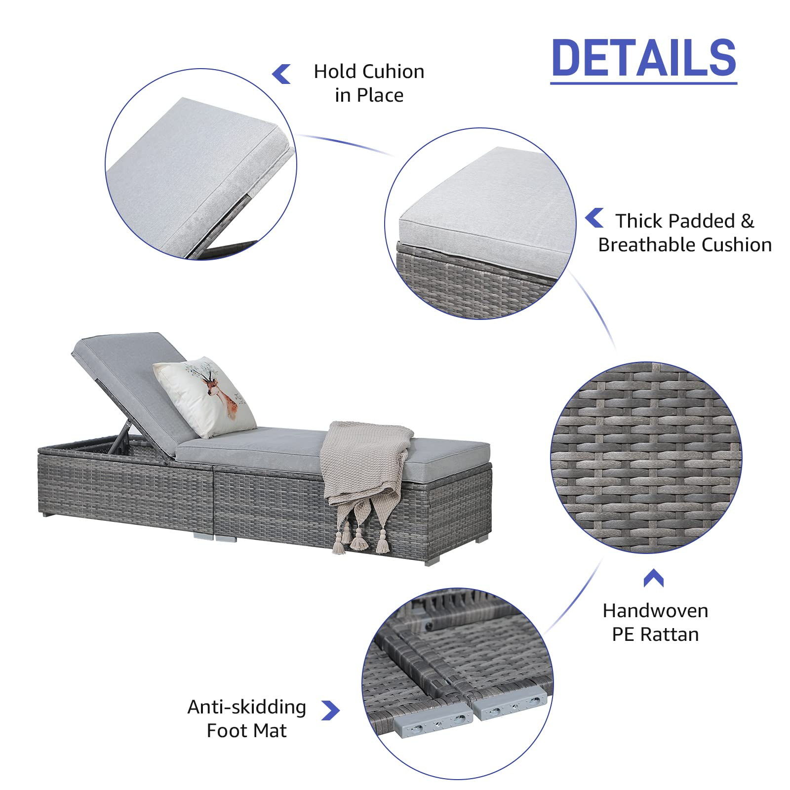 【Furniture】7 Pcs Outdoor Patio Furniture Set, All Weather Grey PE Wicker Rattan Sectional Conversation Set