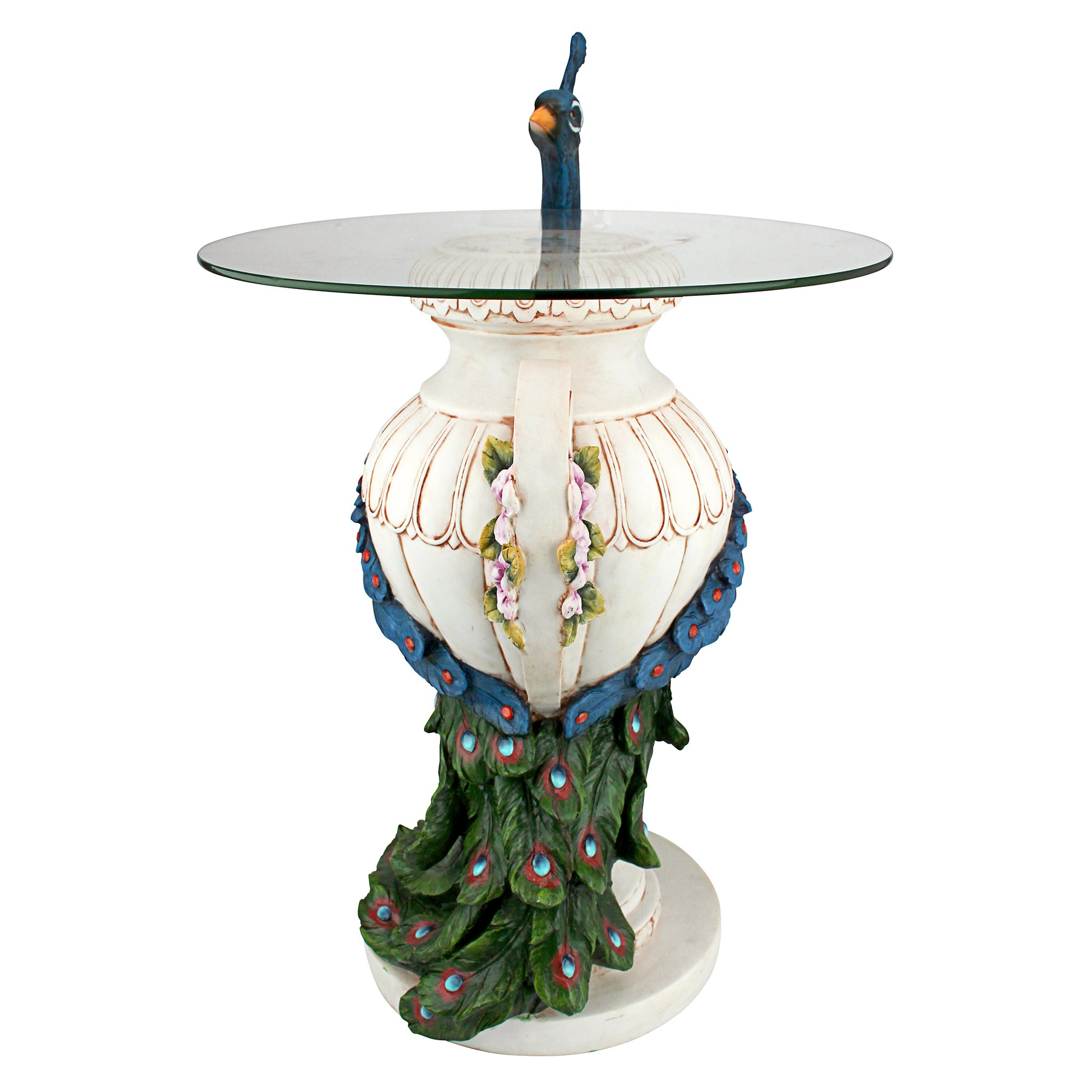 【Furniture】Staverden Castle Peacock Glass Topped Side Table, 25 Inch, Full Color