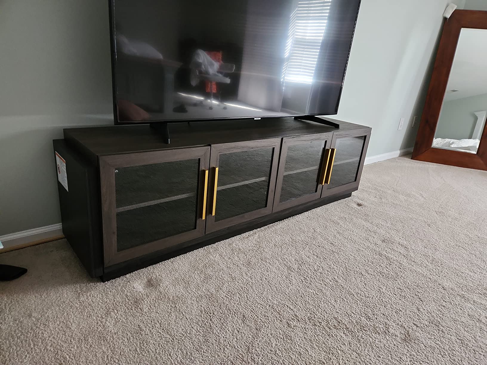 【Furniture】Sideboard Buffet Cabinet, Modern Wood Glass-Buffet-Sideboard with Storage, Console Table