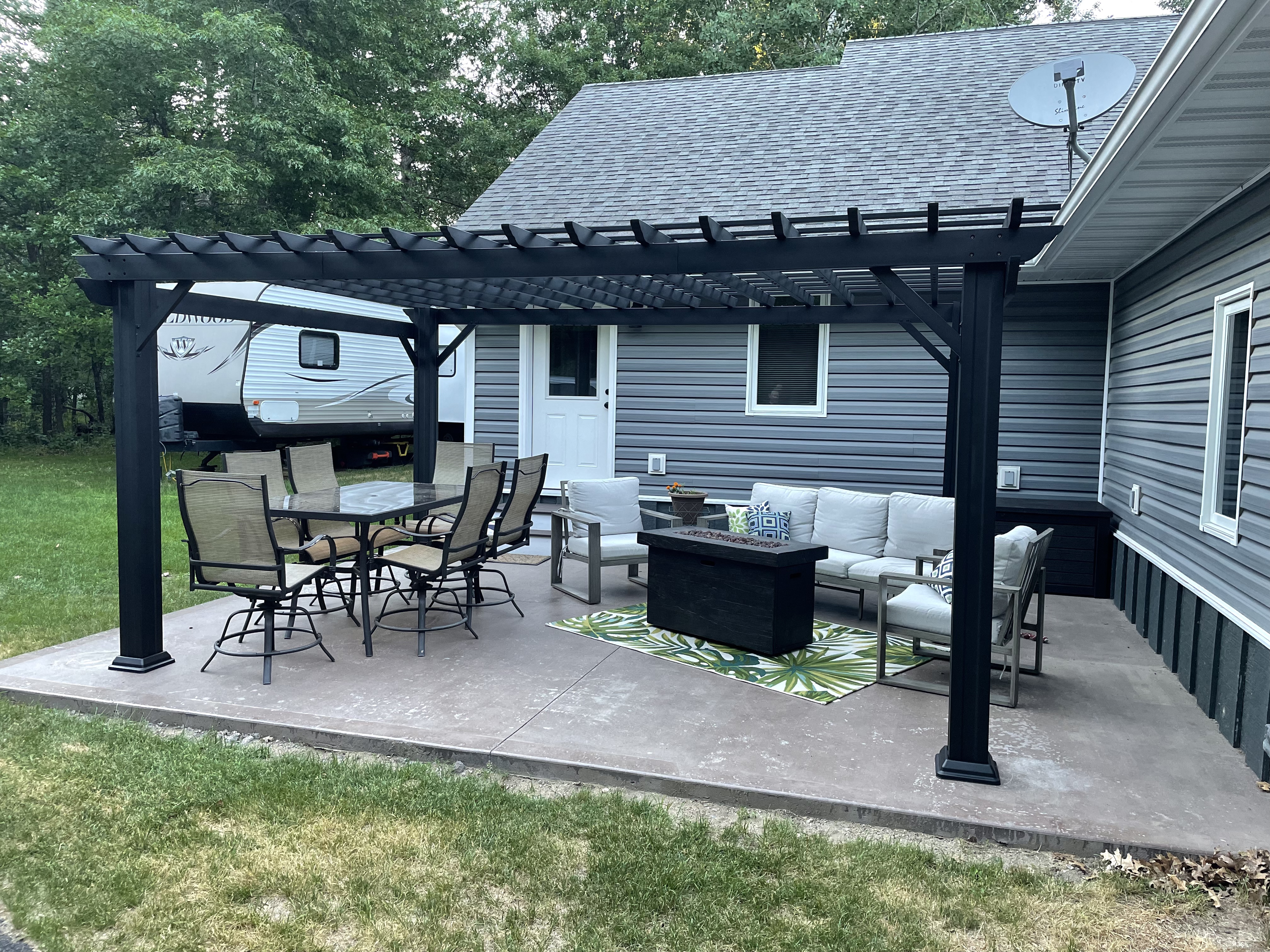 【Home&Garden】14' x 10' White Steel Traditional Pergola with Sail Shade Soft Canopy