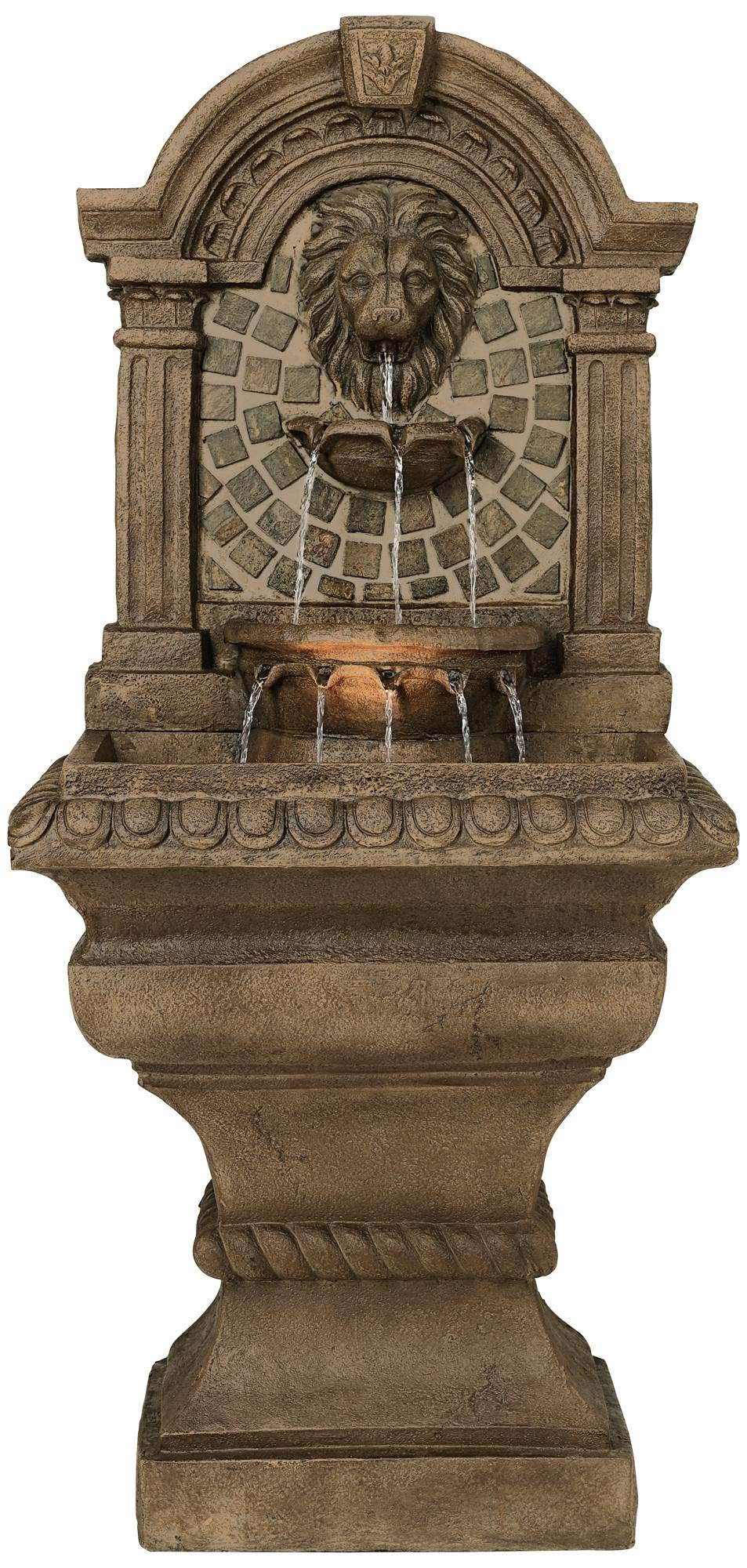 【Décor】Royal Lions Head Mediterranean Outdoor 3 Tiered Wall Water Fountain 51
