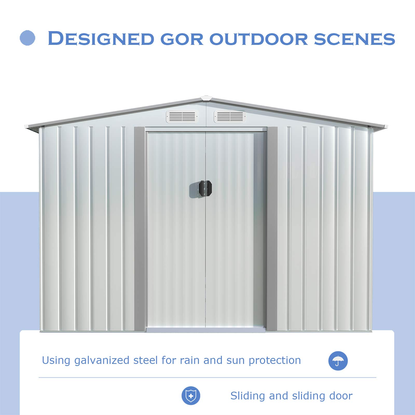Keter Factor 8x10ft Outdoor Resin Storage Shed with Pitched Roof and Double Locking Doors, Outdoor Shed for Backyard Garden Patio Lawn, 3 Colors《NO8》