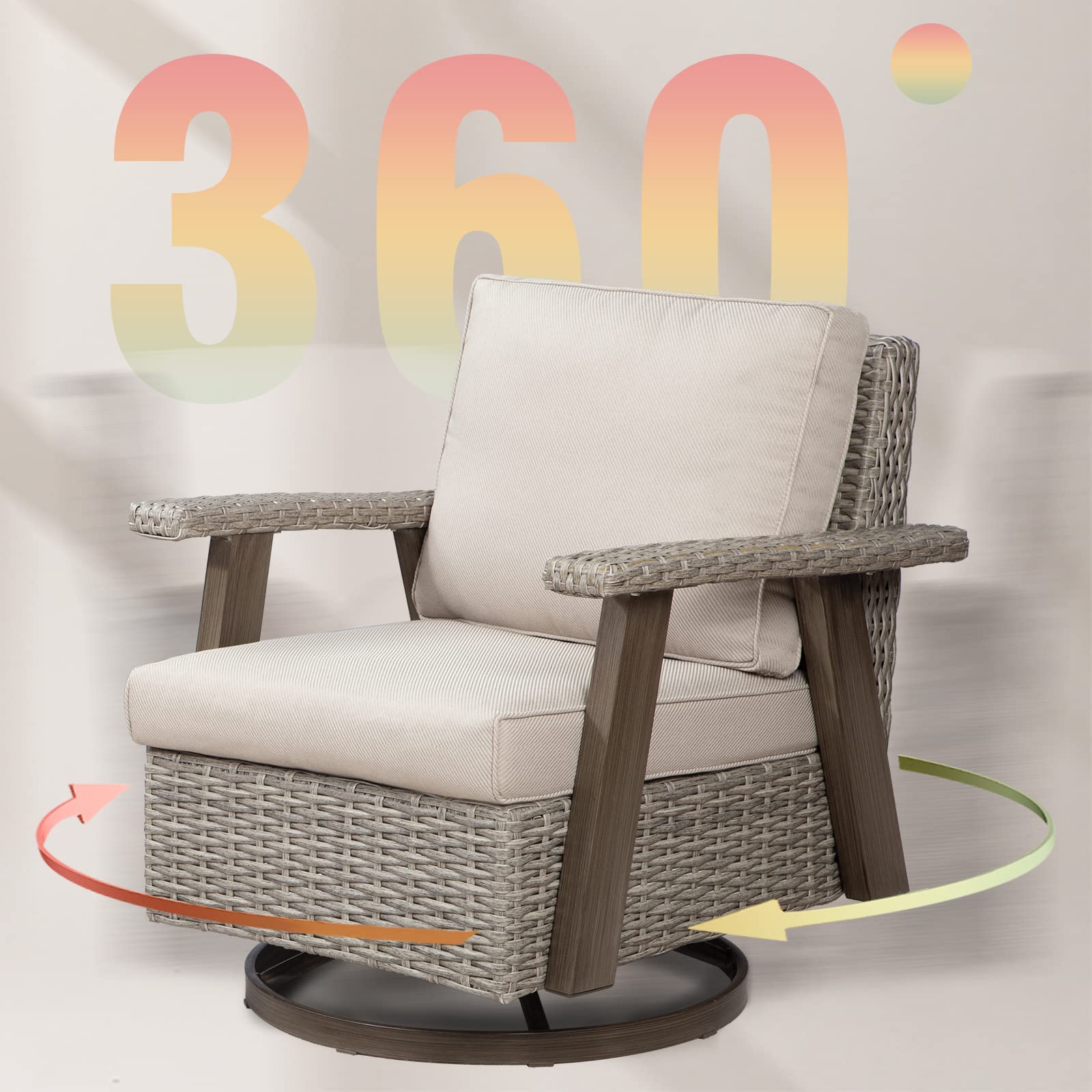 【Furniture】Outdoor Swivel Rocker Patio Chairs Sets of 2 and Matching Side Table - 3 Piece Wicker Patio Bistro Set