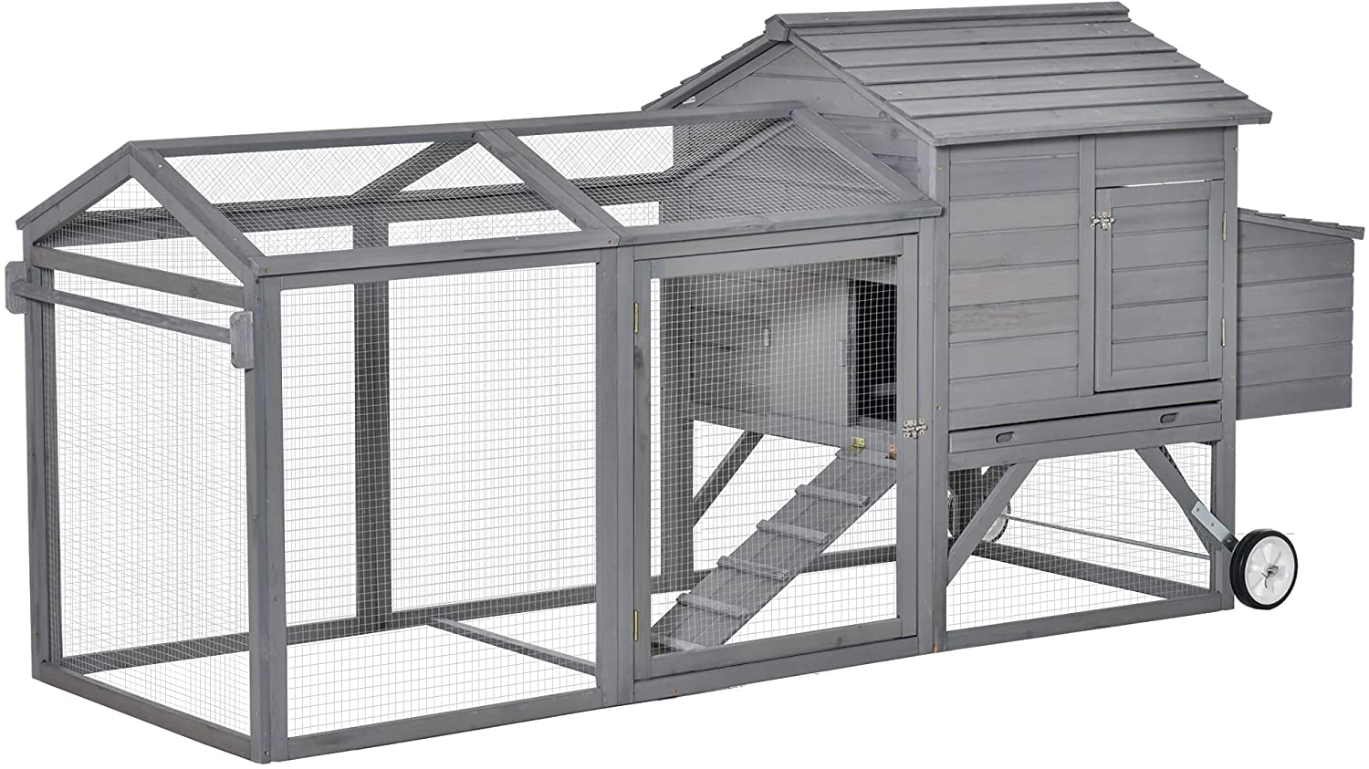 【Home&Garden】96.5 Chicken Coop Wooden Rabbit Hutch Portable Backyard Outdoor Run and Nesting Box Natural
