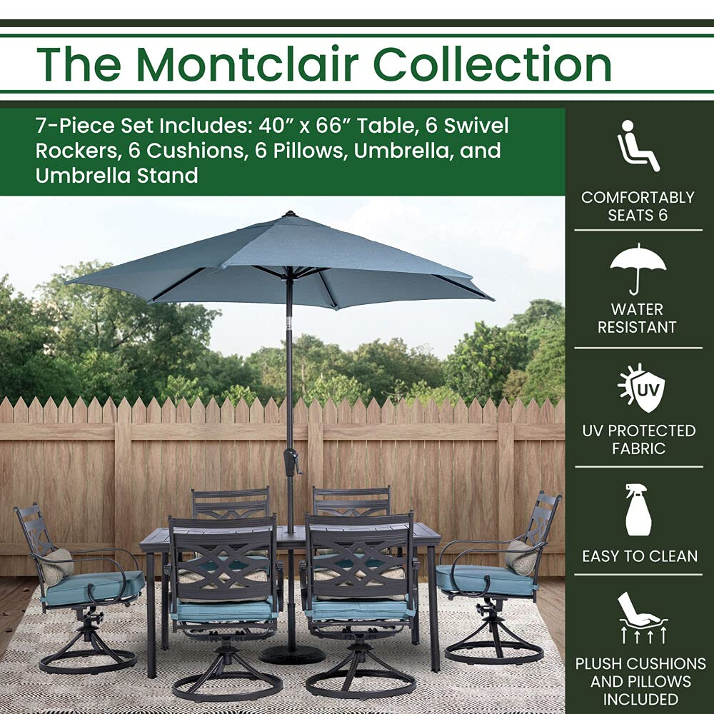 【Furniture】7-Piece Outdoor Patio Dining Set, 6 Swivel Rocker Chairs with Seat & Cushions, 40