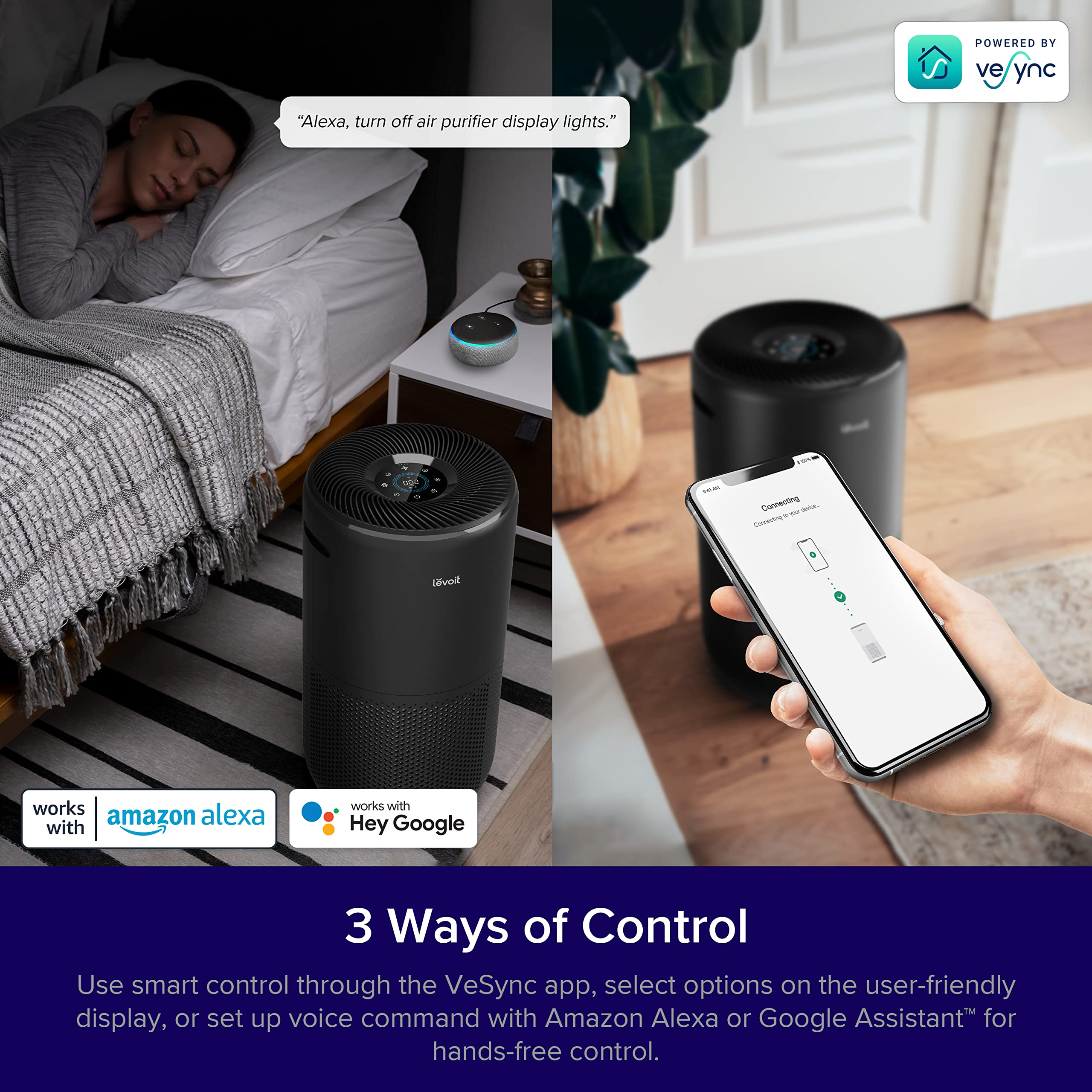 LEVOIT Air Purifiers, Smart WiFi & PM2.5 Monitor H13 True HEPA Filter Removes Up to 99.97% of Particles