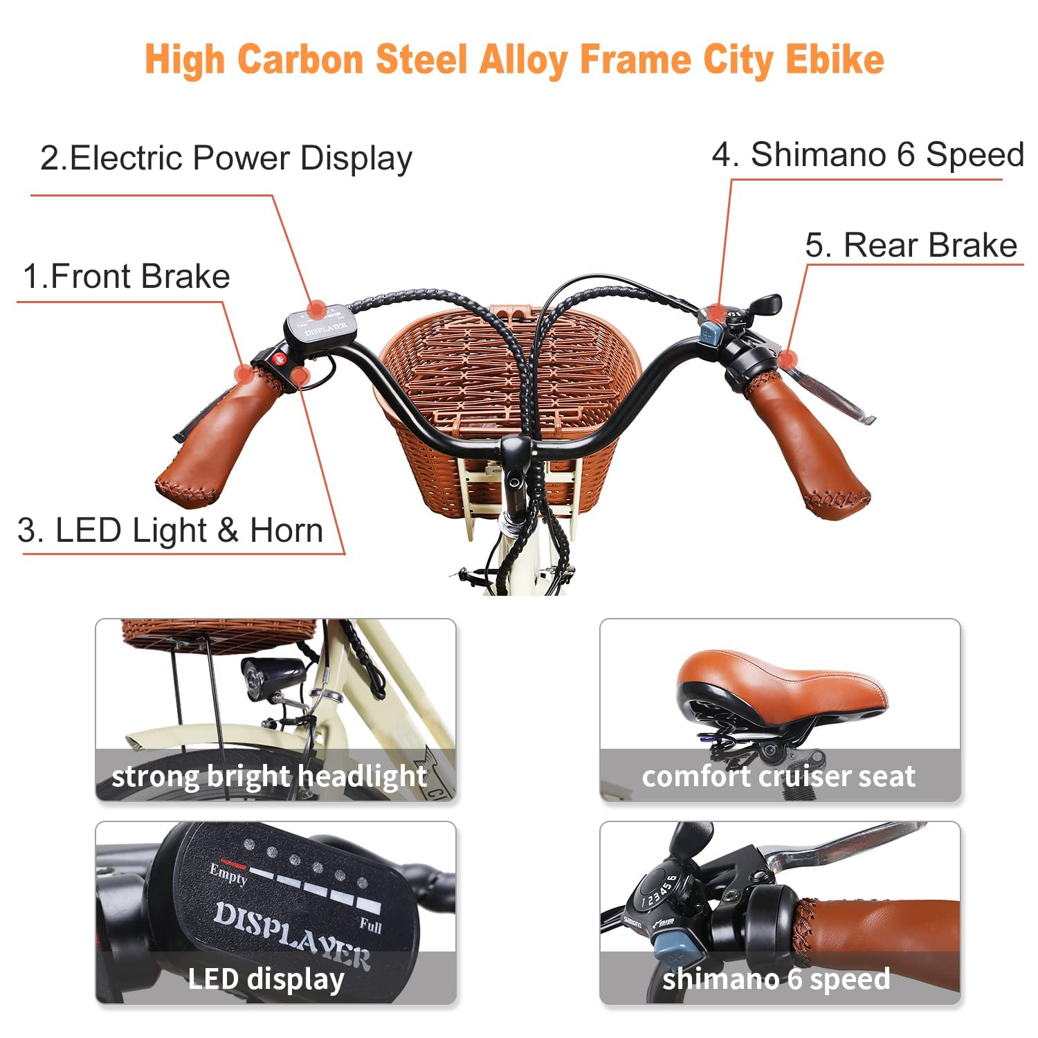 【Sports&Outdoors】Electric Bike for Adult 350W Ebike 18-22MPH 45-60 Miles 26