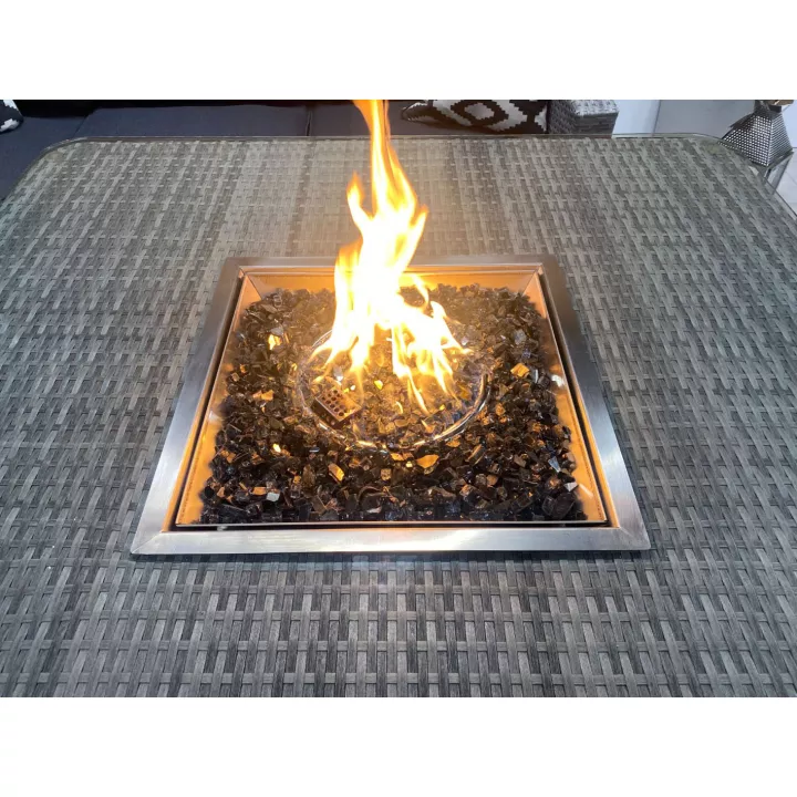 【Furniture】【BS】8 PCS Patio Furniture Set, Fire Table Set Sectional Outdoor Furniture Firepit Stone Grey