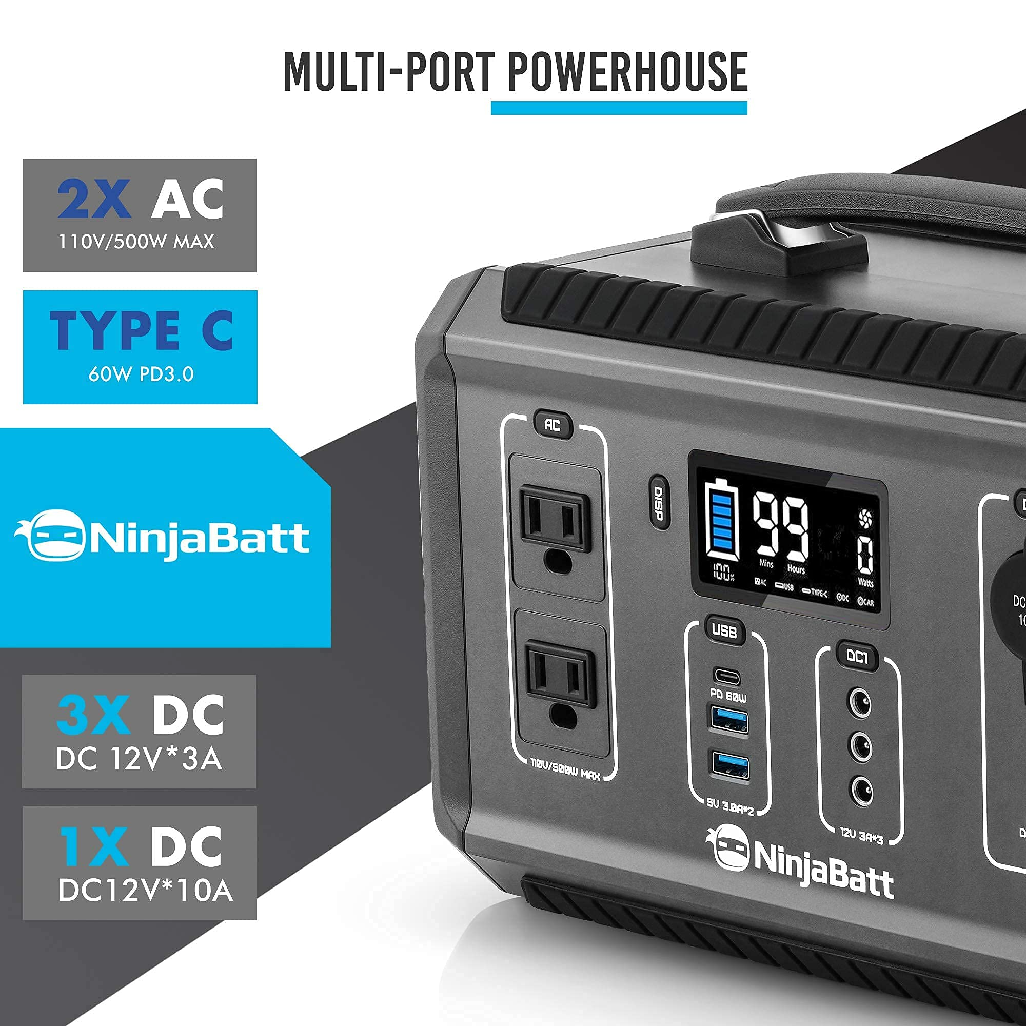 【Appliances】500W Portable Power Station, 560Wh Battery Solar Generator with Pure Sine Wave AC Outlet